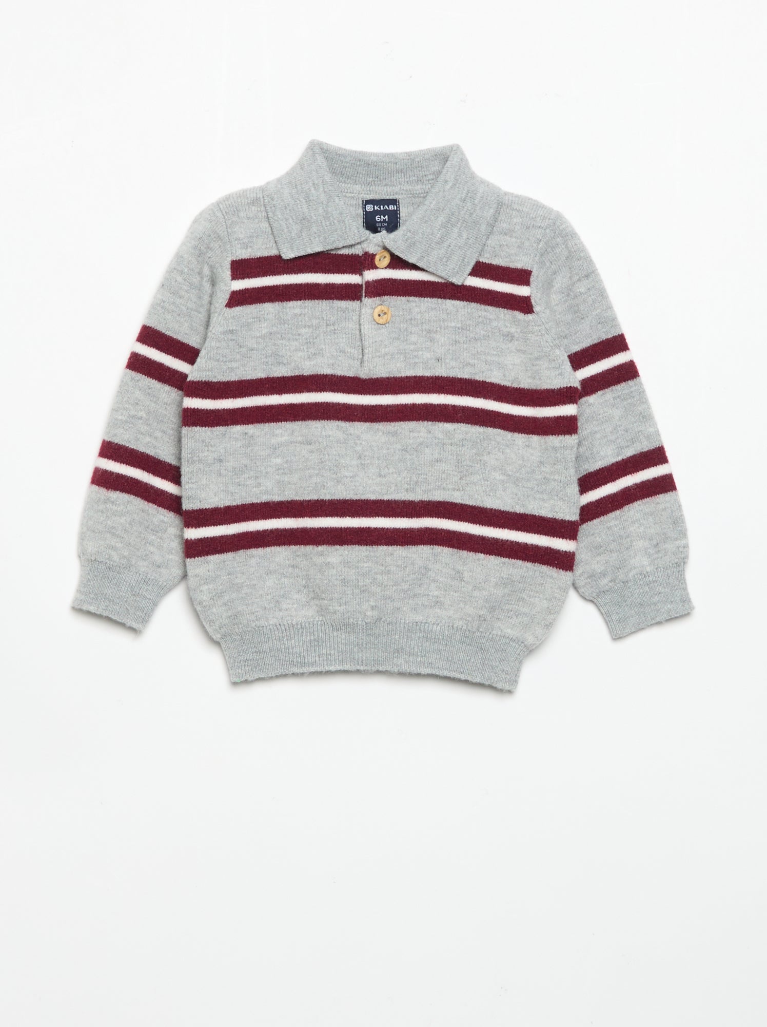 Pull rayé avec col polo - Gris