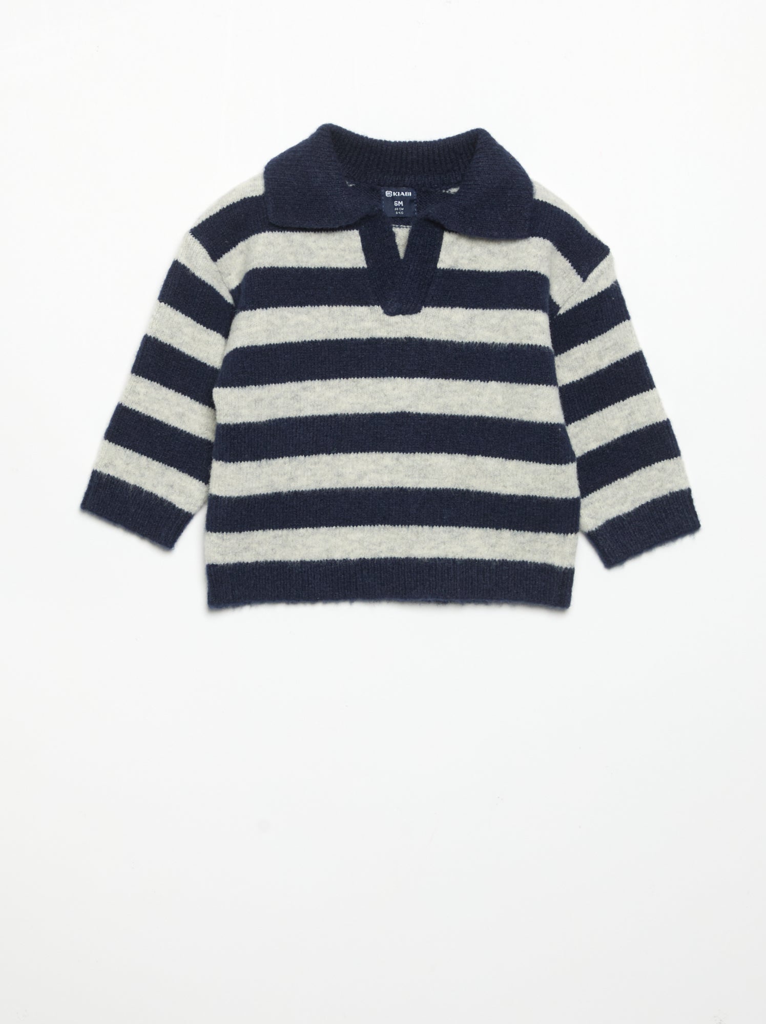 Pull rayé avec col polo non boutonné - Bleu