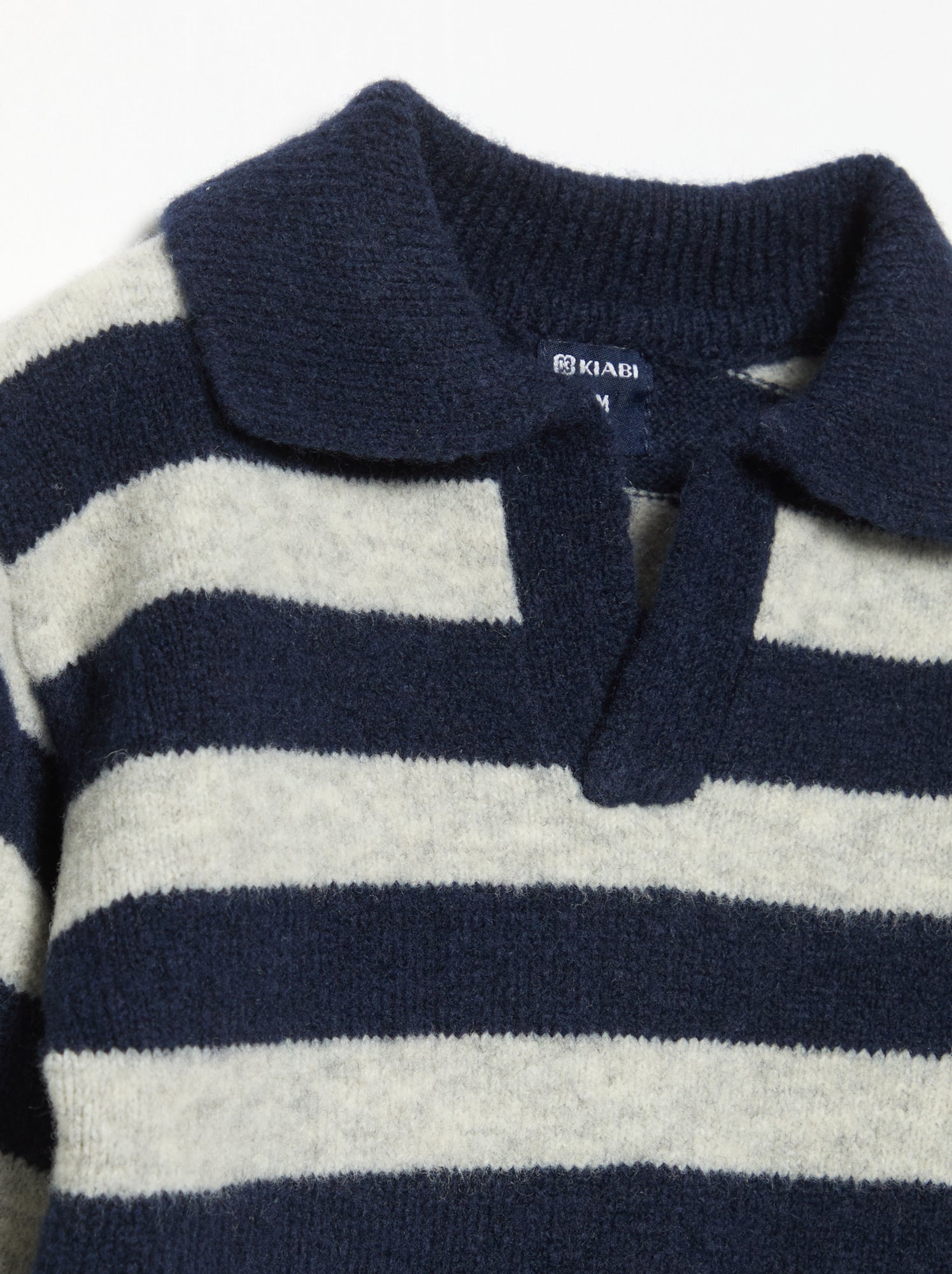 Pull rayé avec col polo non boutonné - Bleu