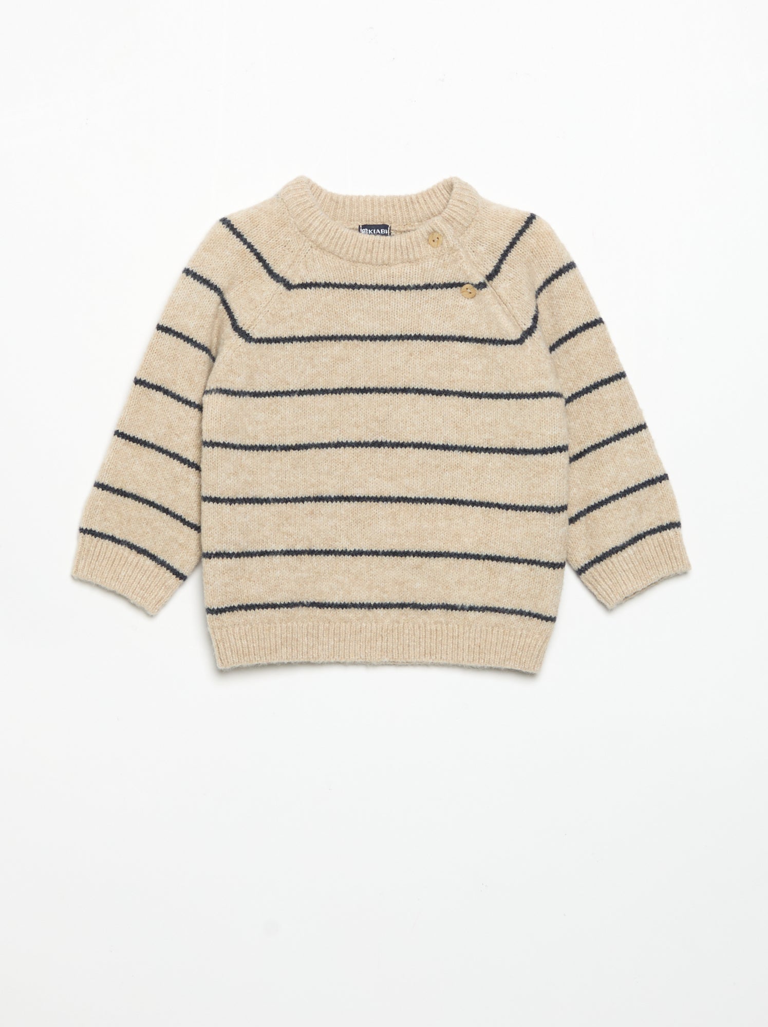 Pull rayé avec ouverture boutonnée au col - Beige