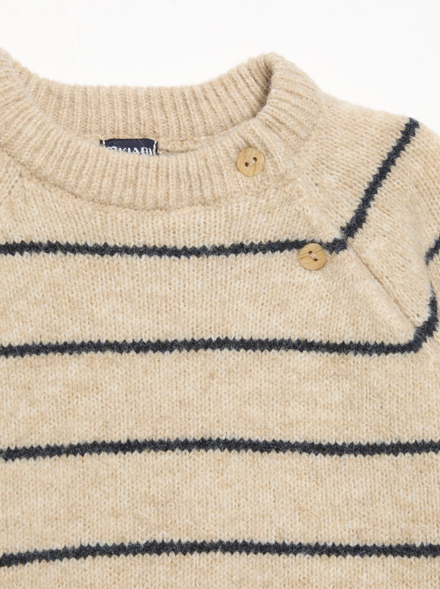 Pull rayé avec ouverture boutonnée au col - Beige