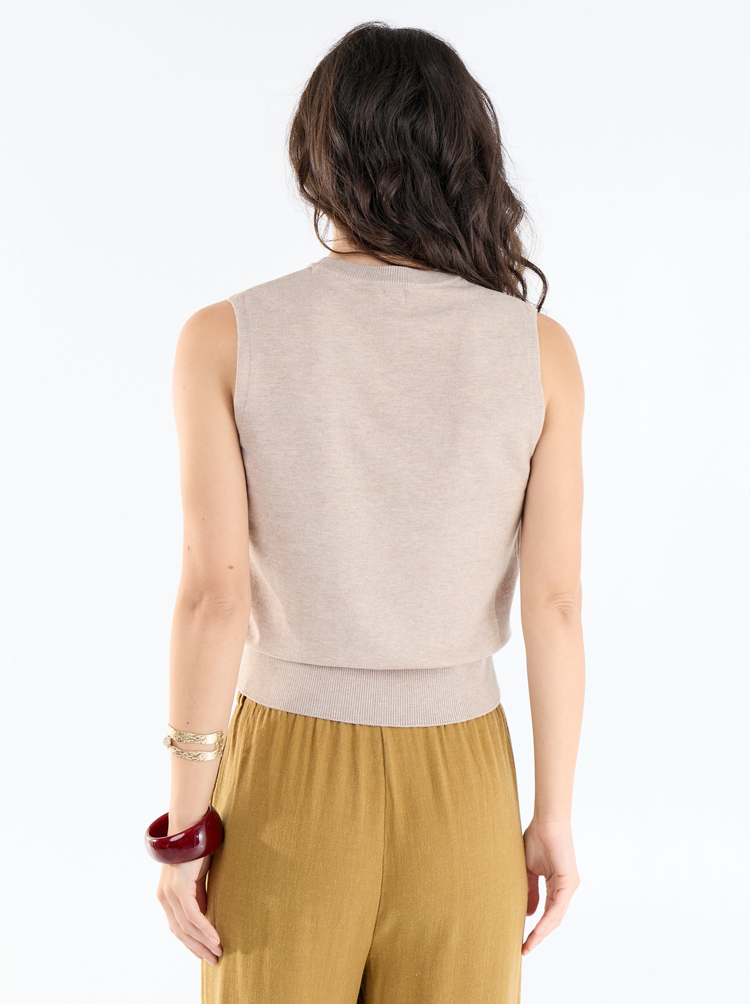 Pull sans manches à col rond - Beige