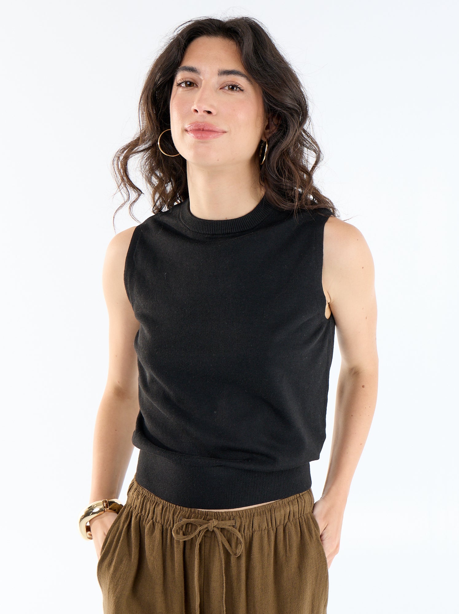 Pull sans manches à col rond - Noir