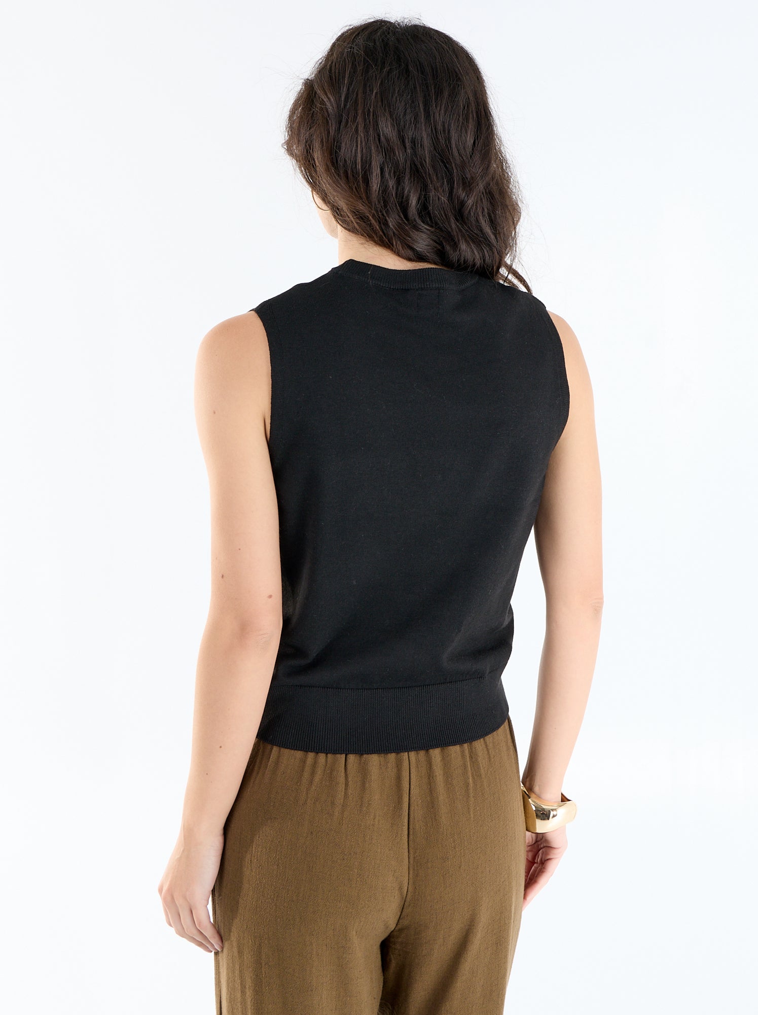 Pull sans manches à col rond - Noir