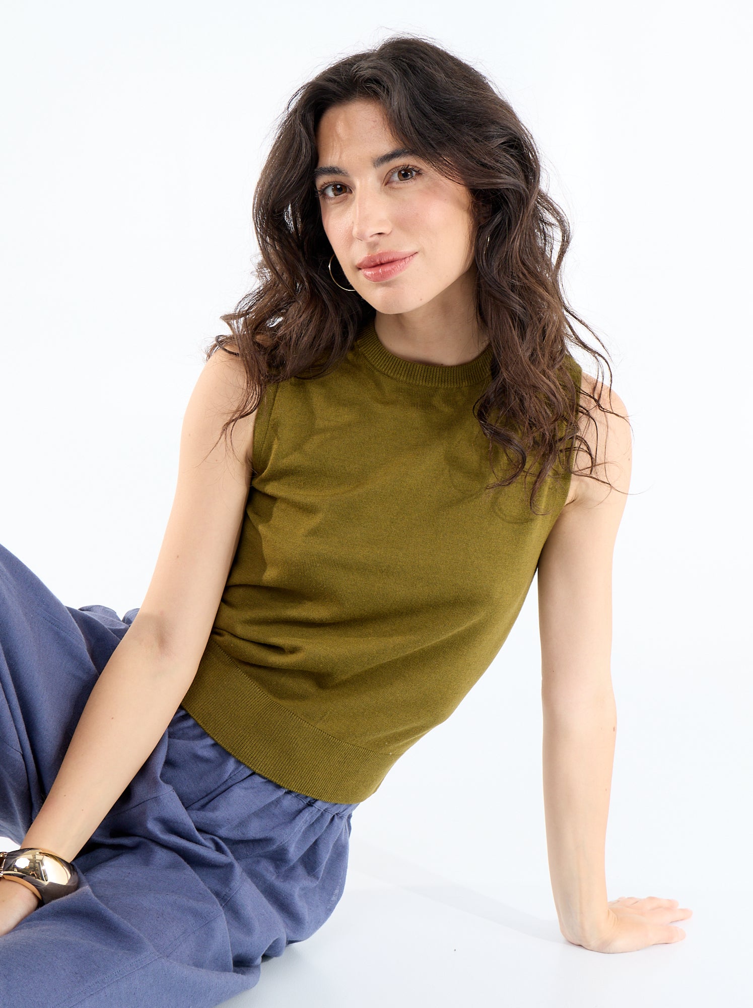 Pull sans manches à col rond - Vert