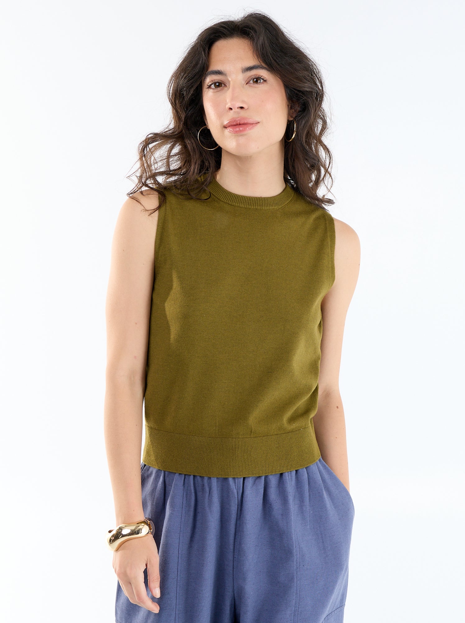 Pull sans manches à col rond - Vert