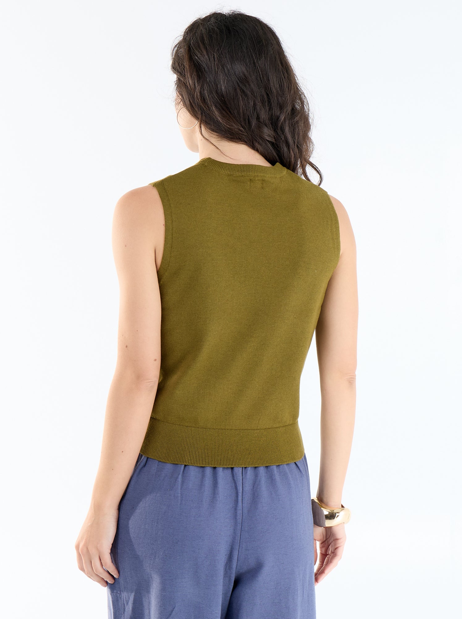 Pull sans manches à col rond - Vert