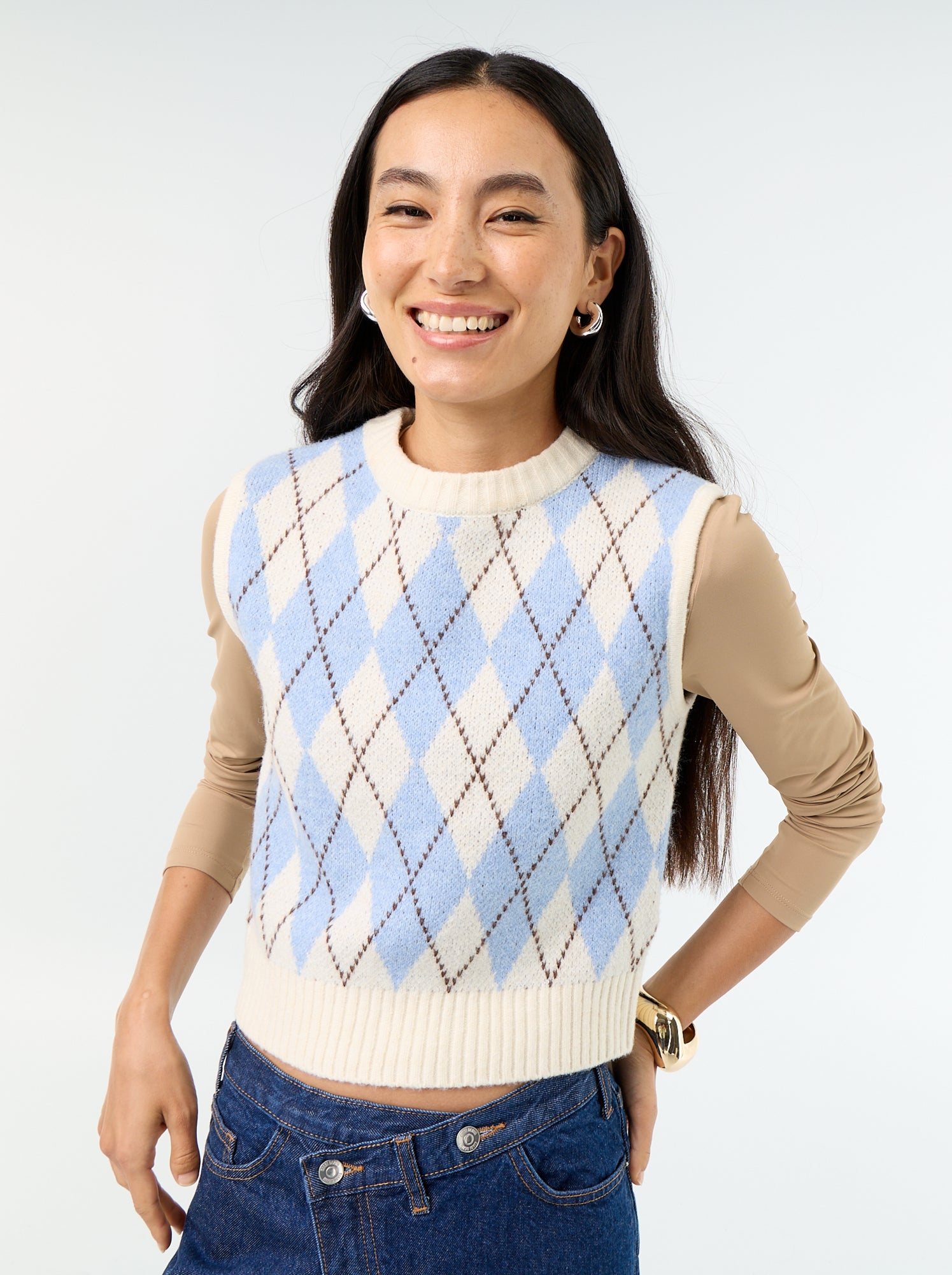Pull sans manches à motif - Beige