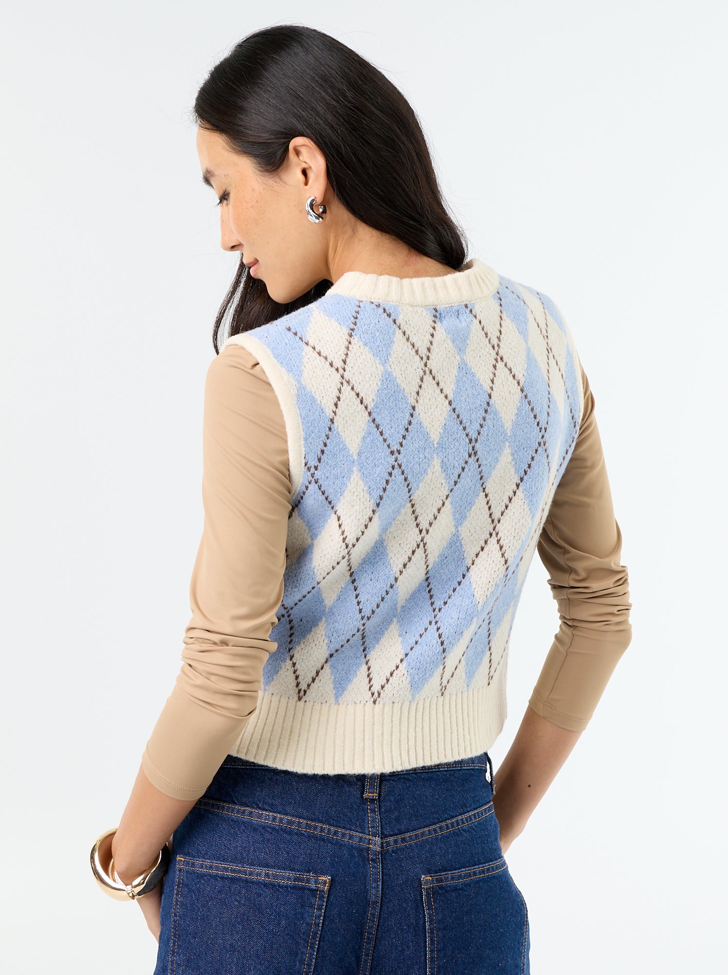 Pull sans manches à motif - Beige