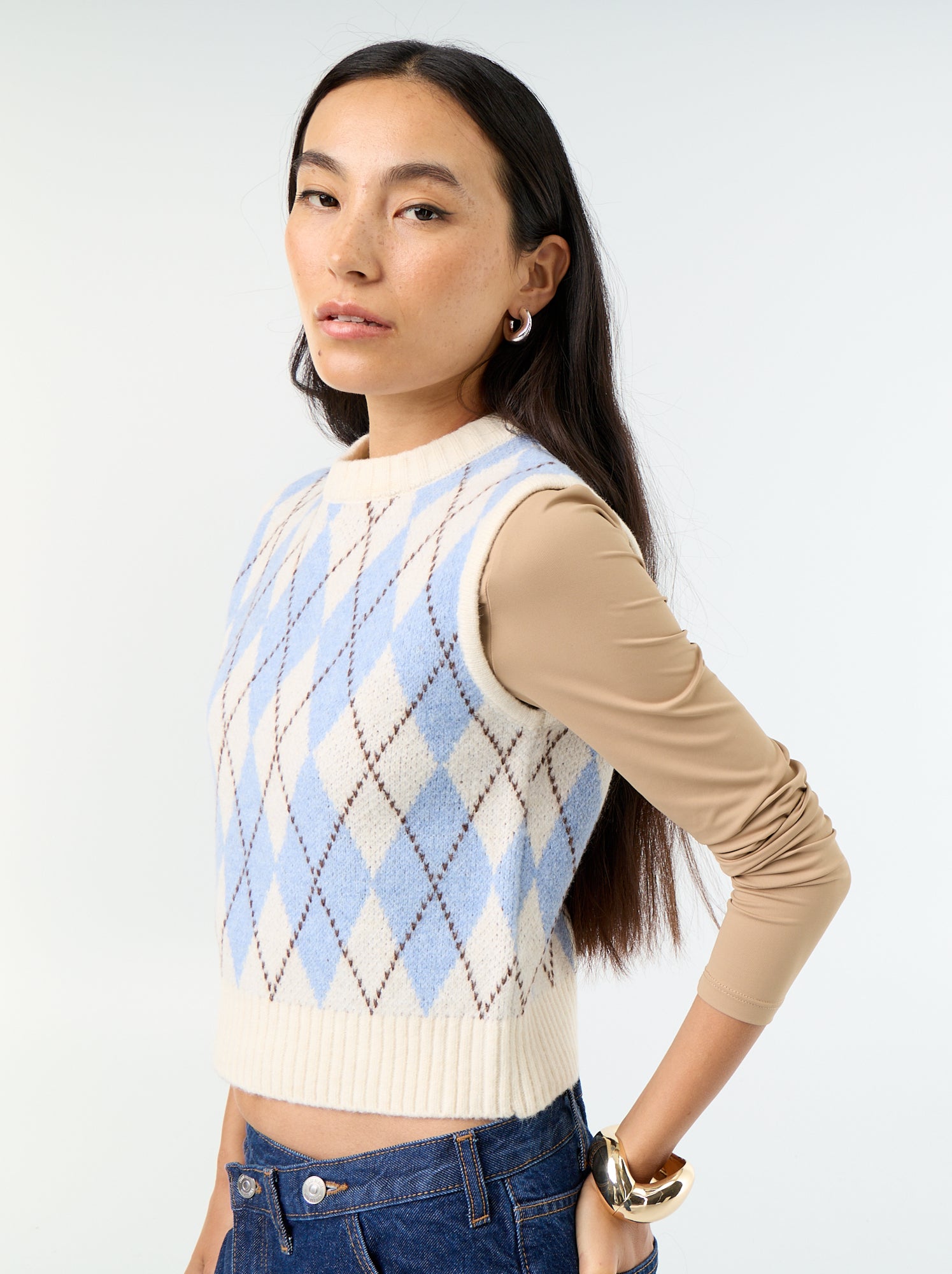 Pull sans manches à motif - Beige