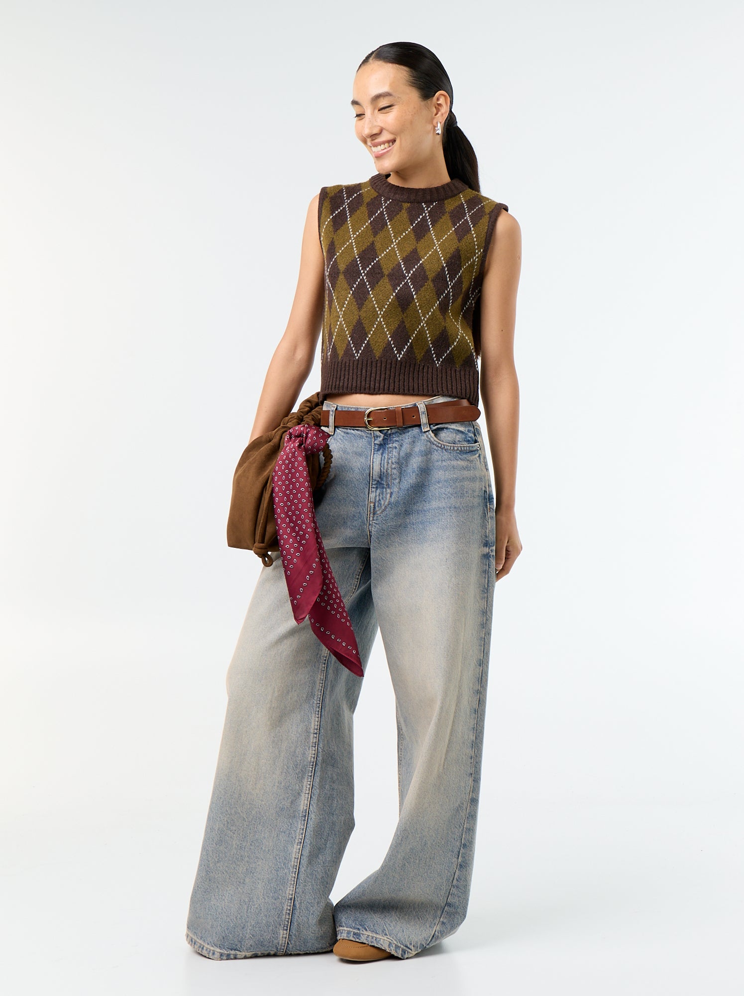 Pull sans manches à motif - Marron