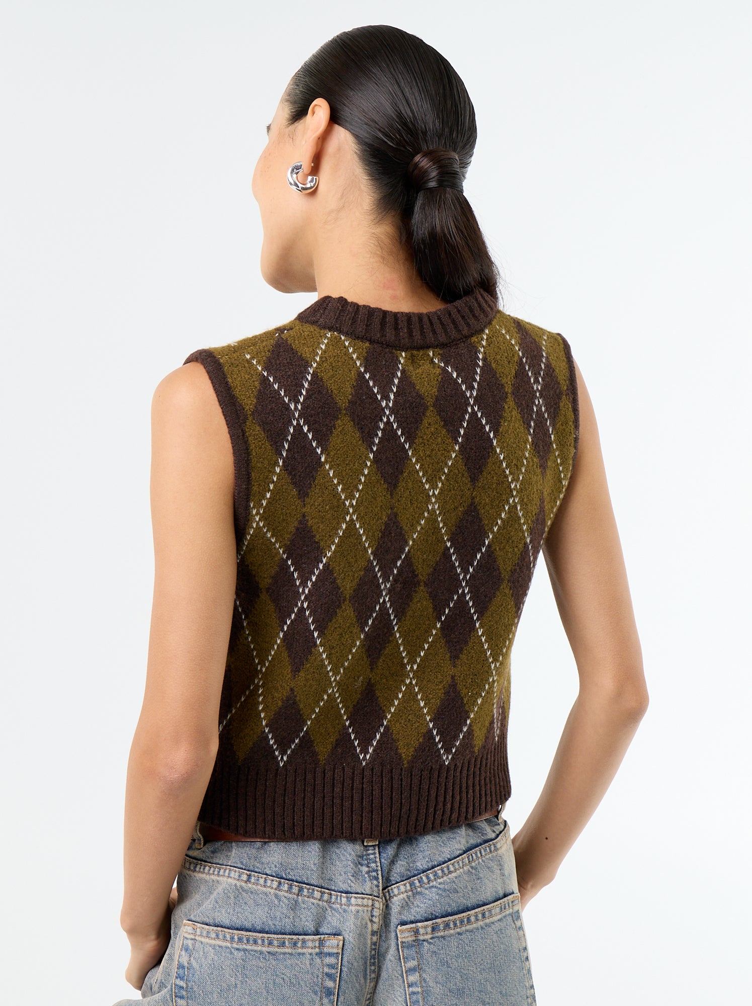 Pull sans manches à motif - Marron