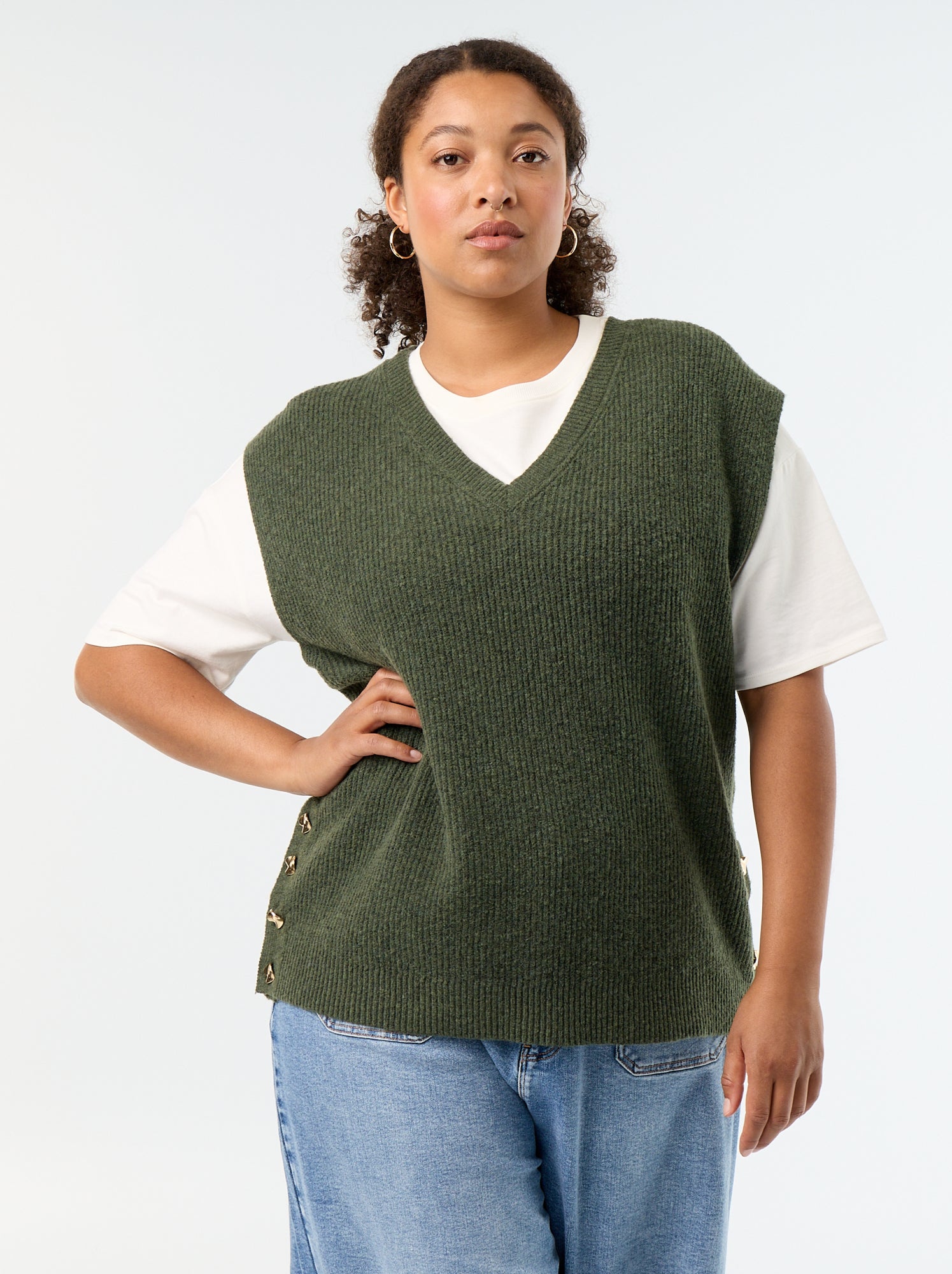 Pull sans manches avec bijoux fantaisies dorés - Vert