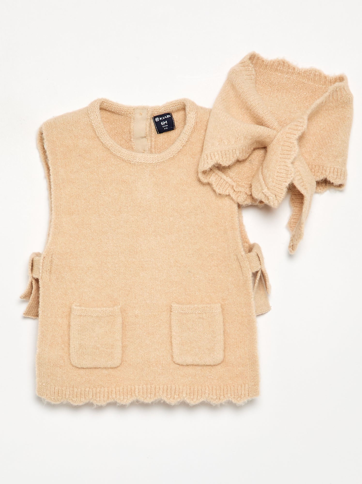 Pull sans manches avec écharpe amovible - Beige