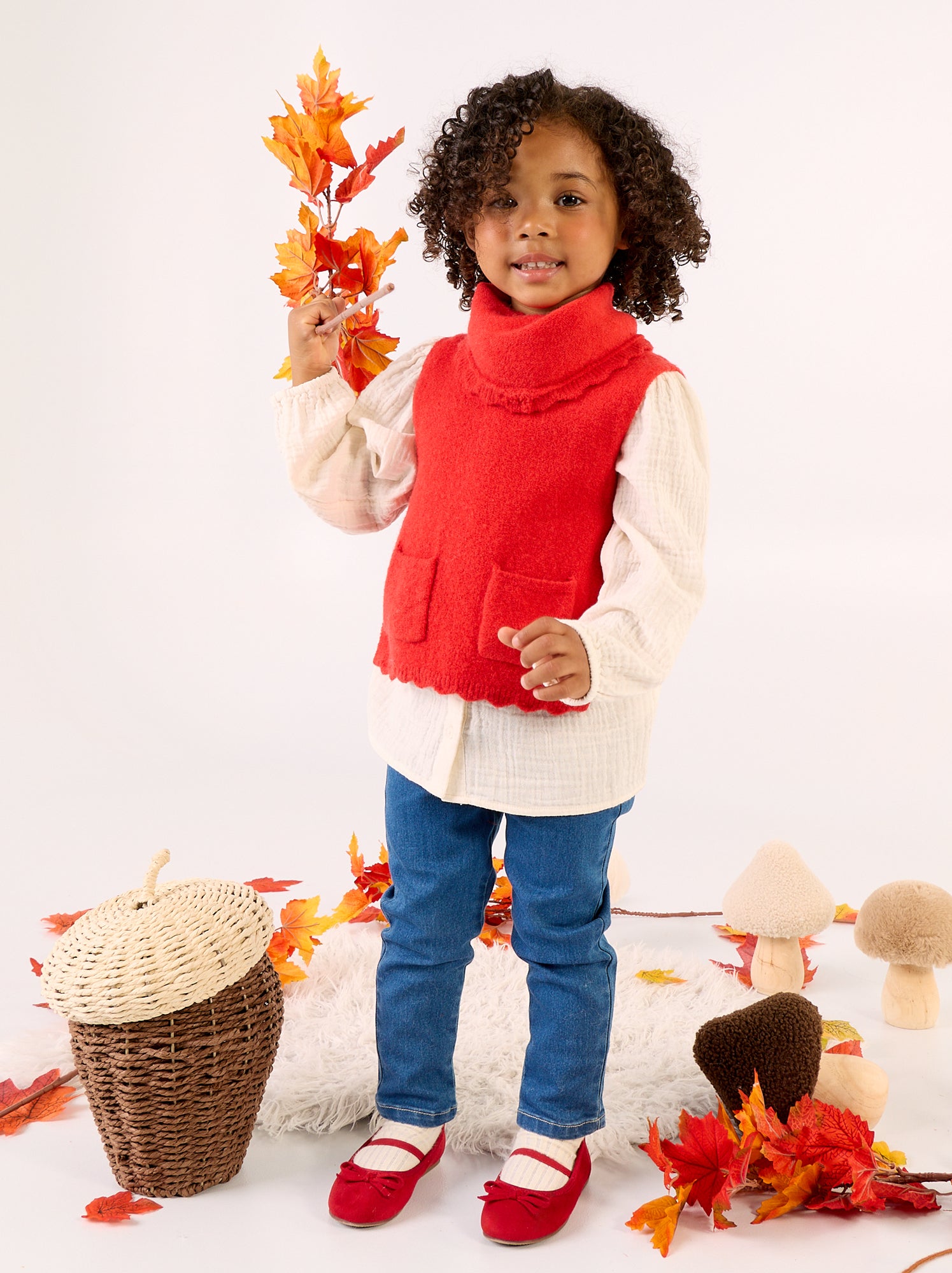 Pull sans manches avec écharpe amovible - Rouge