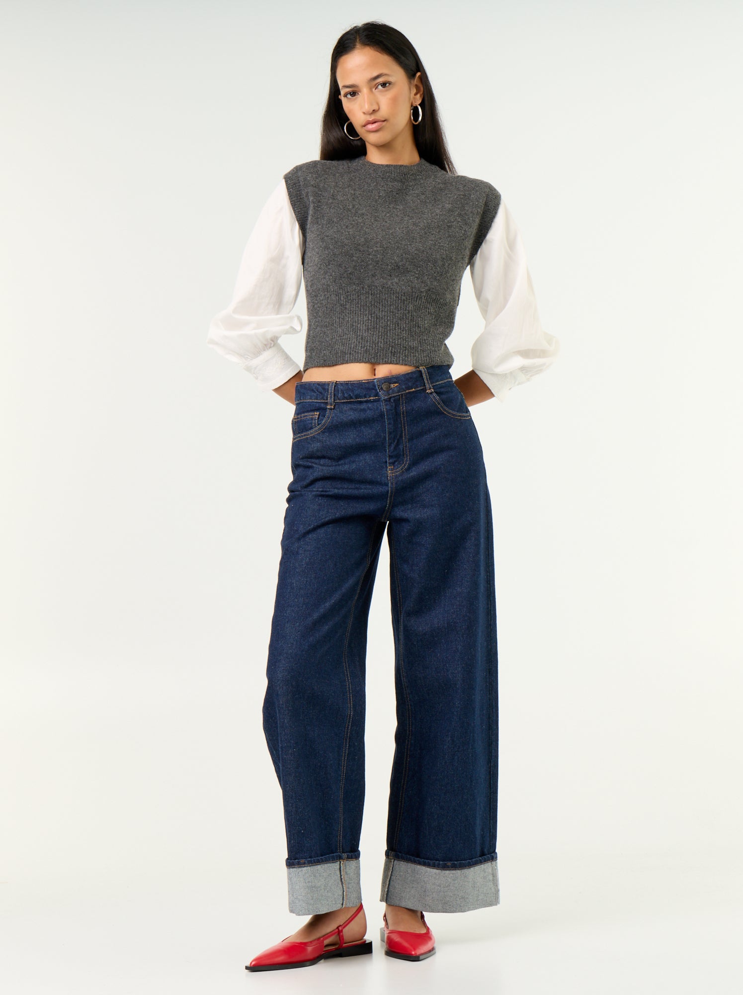 Pull sans manches en maille grosse jauge - Gris