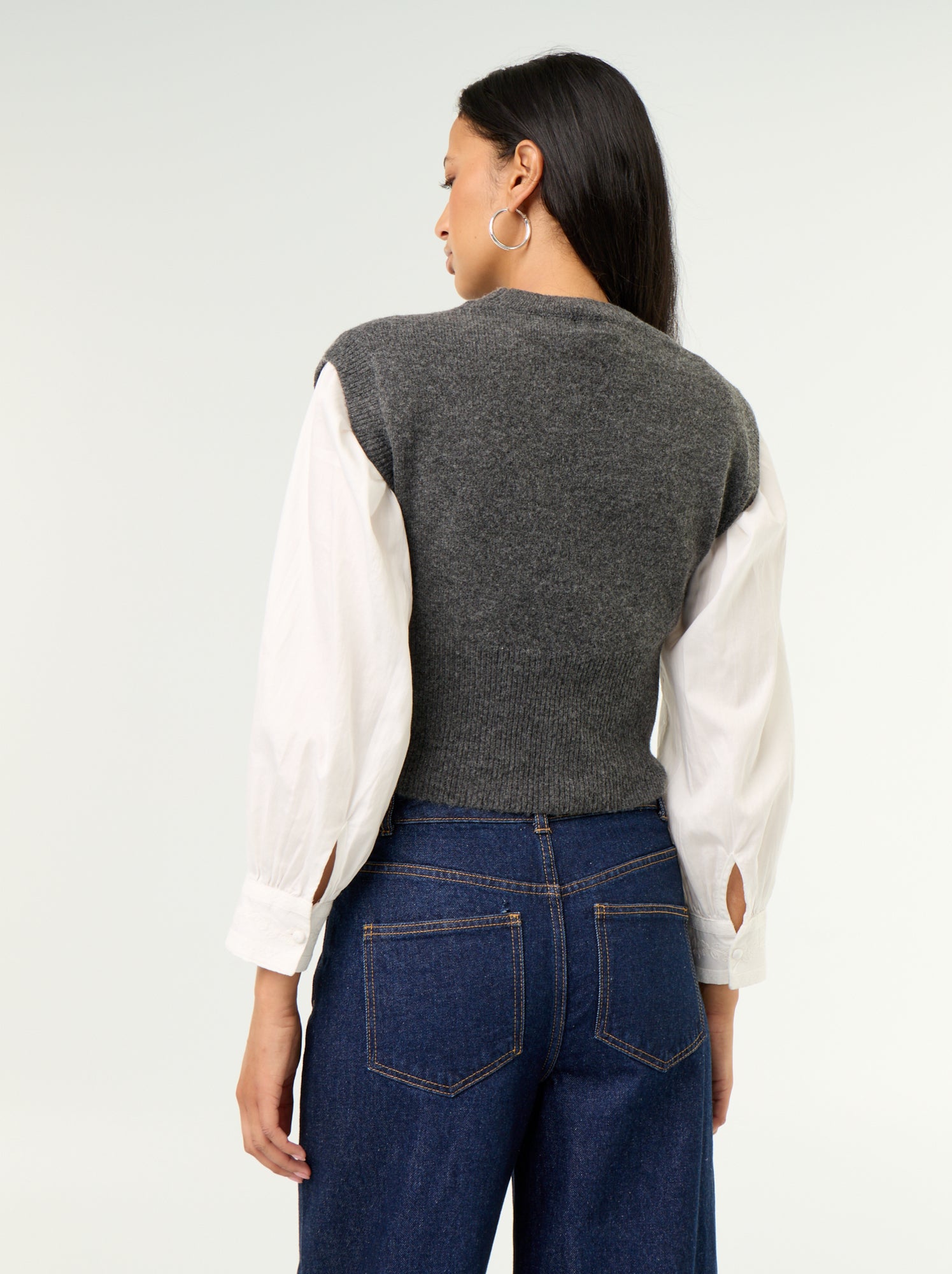 Pull sans manches en maille grosse jauge - Gris