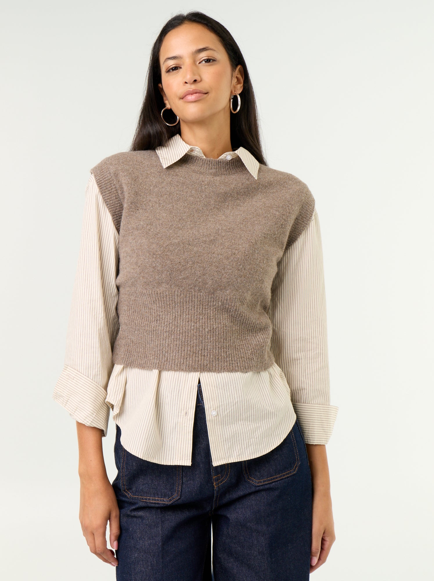 Pull sans manches en maille grosse jauge - Marron
