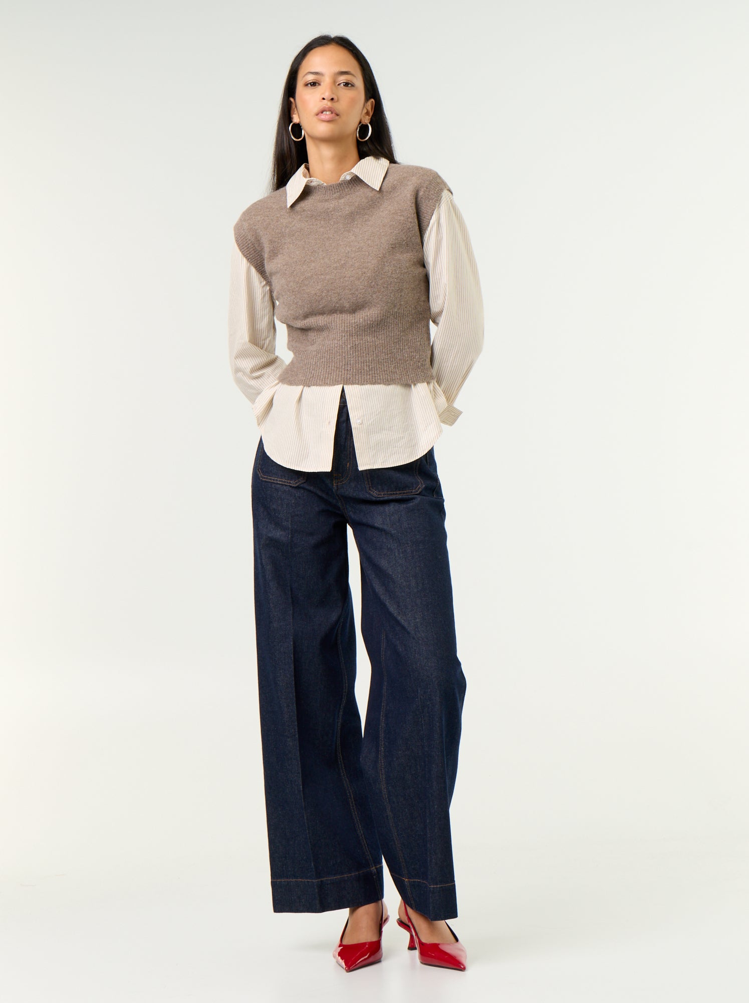 Pull sans manches en maille grosse jauge - Marron