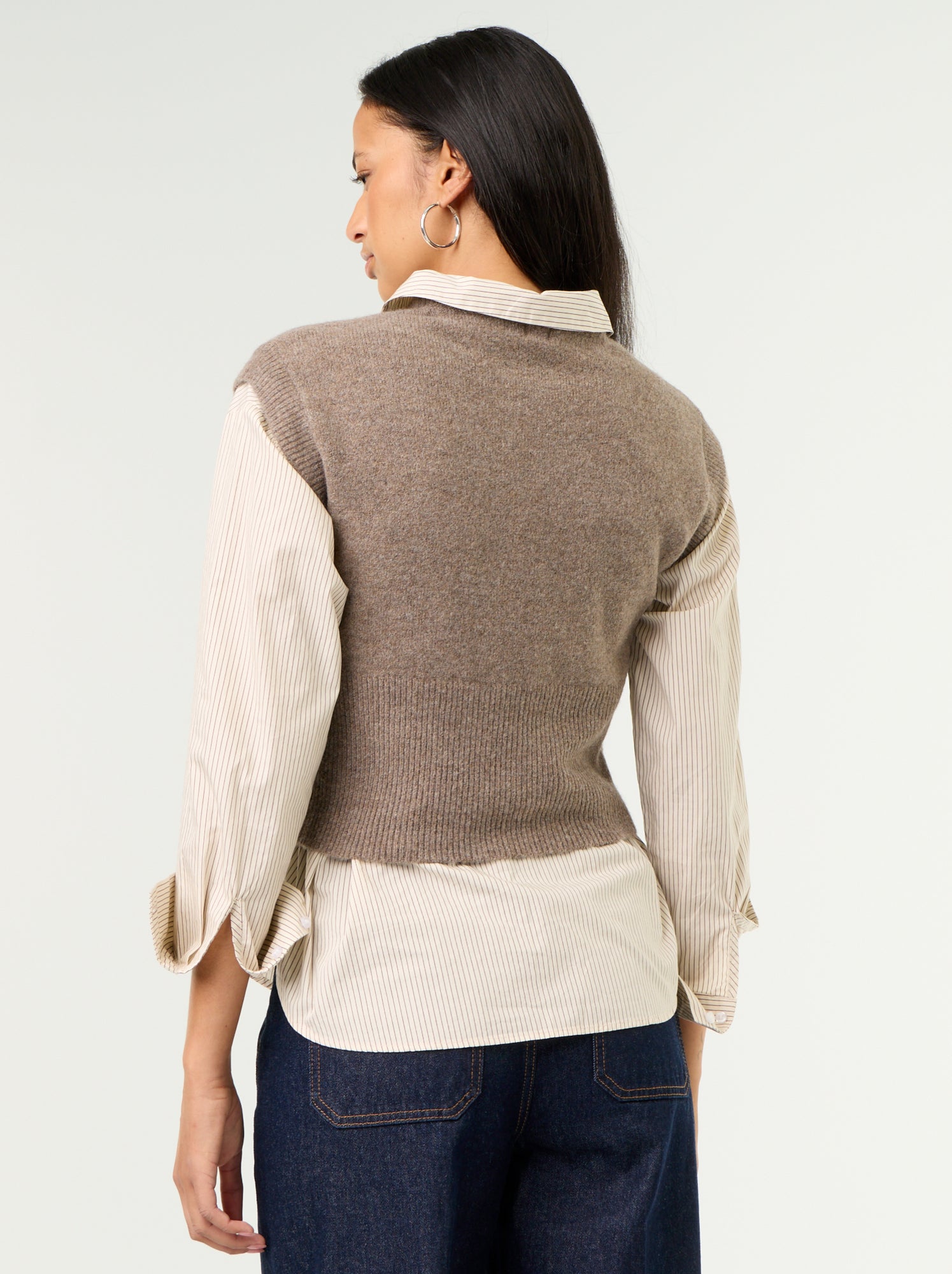 Pull sans manches en maille grosse jauge - Marron