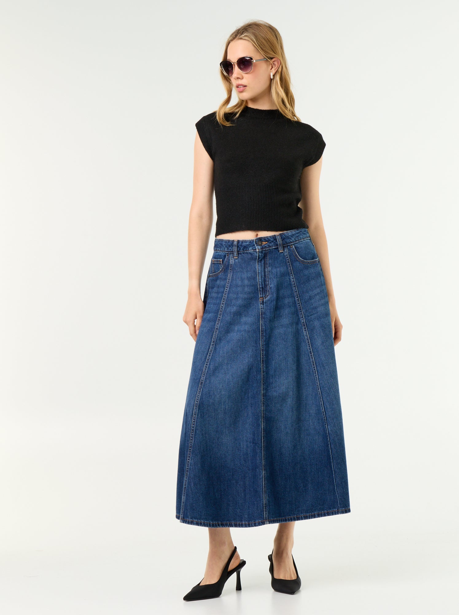 Pull sans manches en maille grosse jauge - Noir