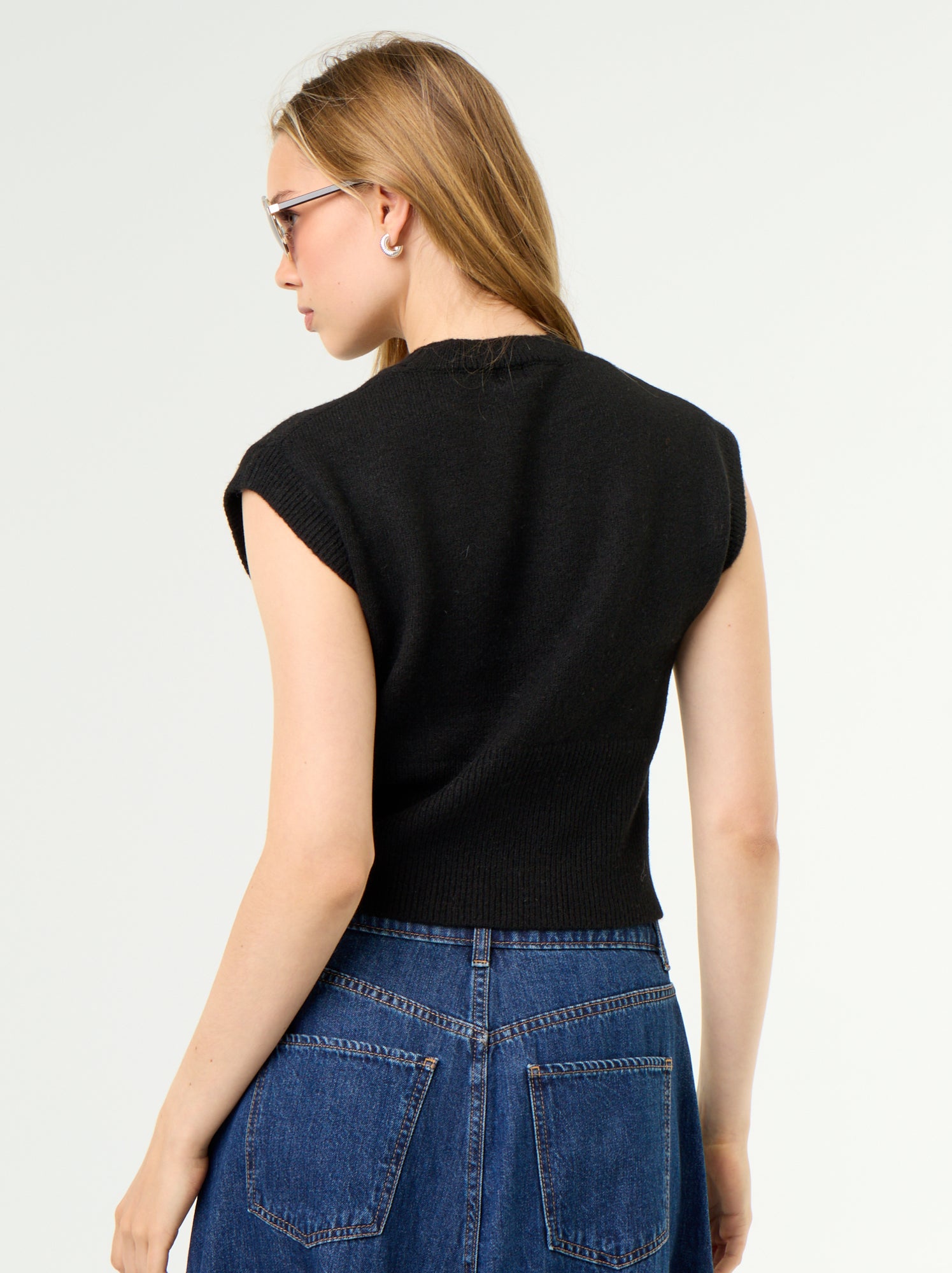 Pull sans manches en maille grosse jauge - Noir