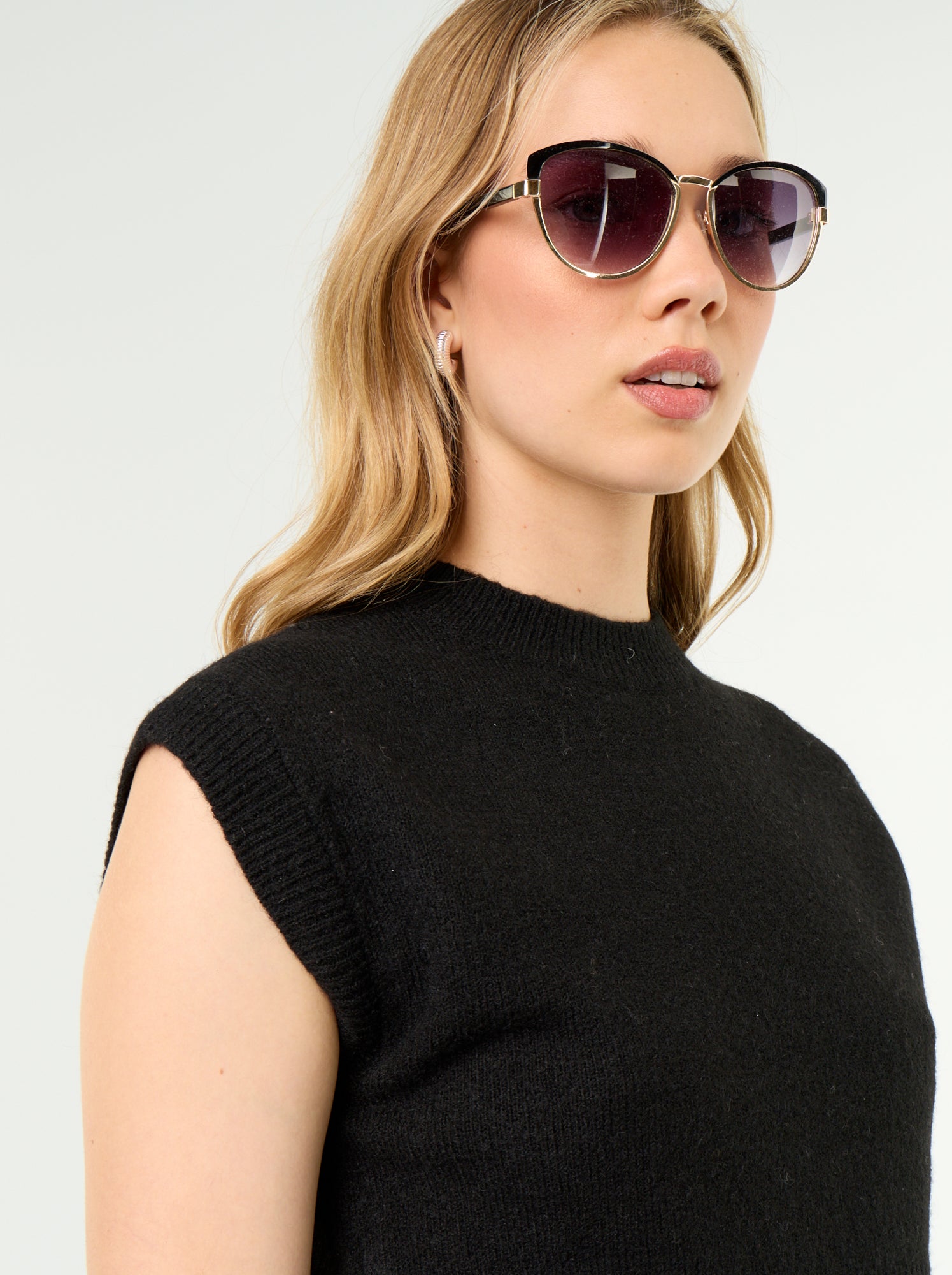 Pull sans manches en maille grosse jauge - Noir