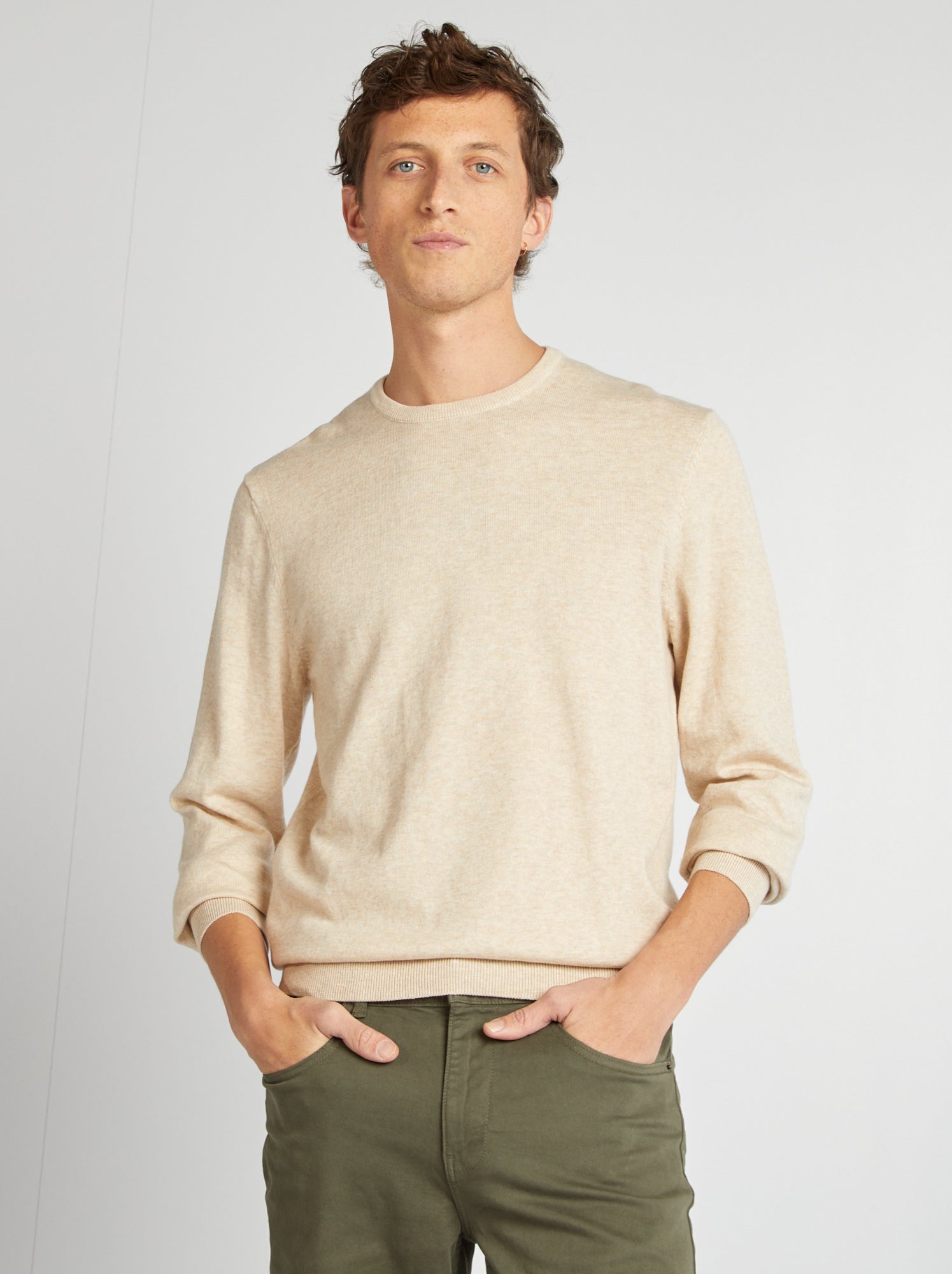 Pull uni à col rond - Beige (YZ274_11)