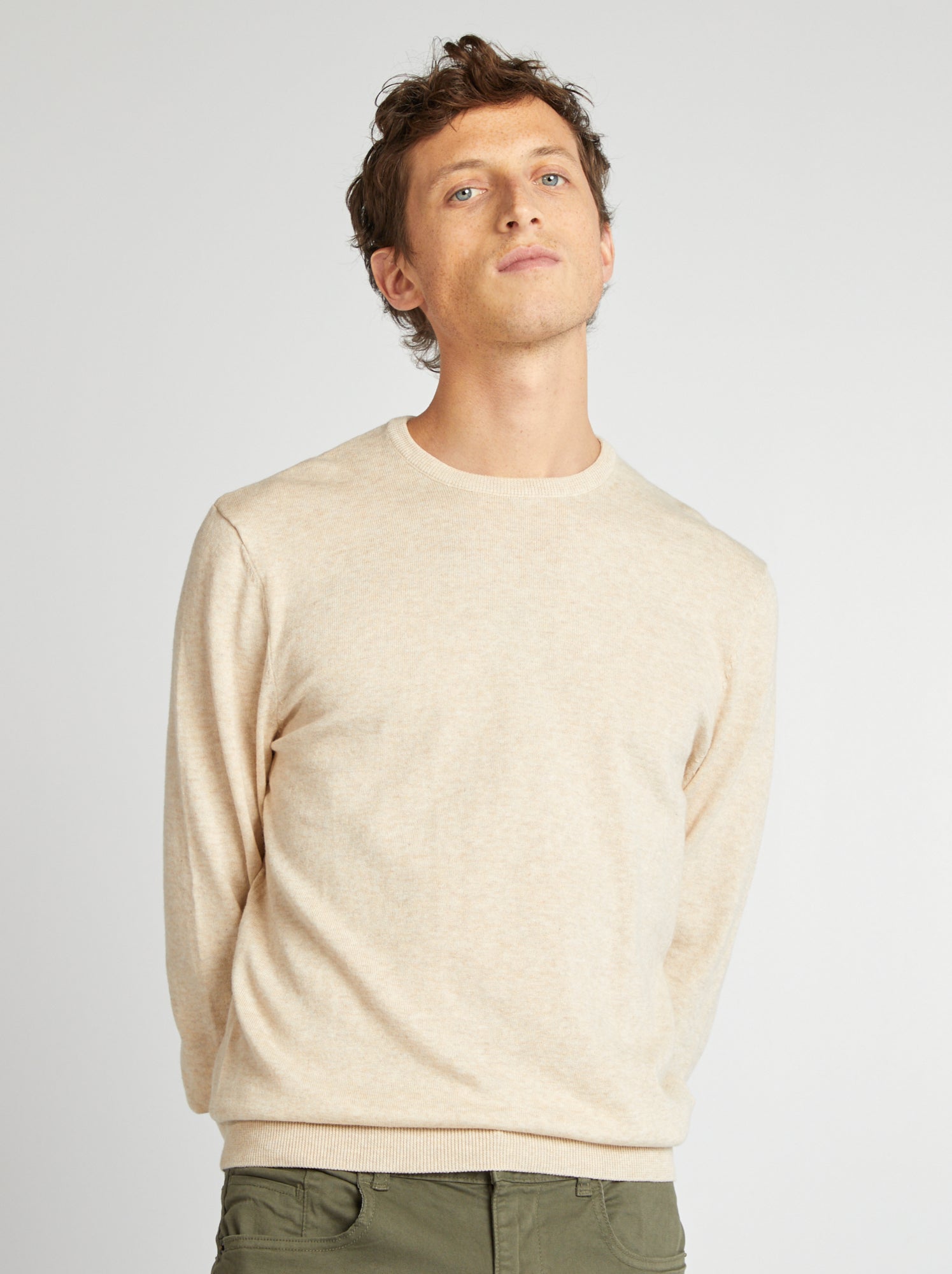 Pull uni à col rond - Beige (YZ274_11)