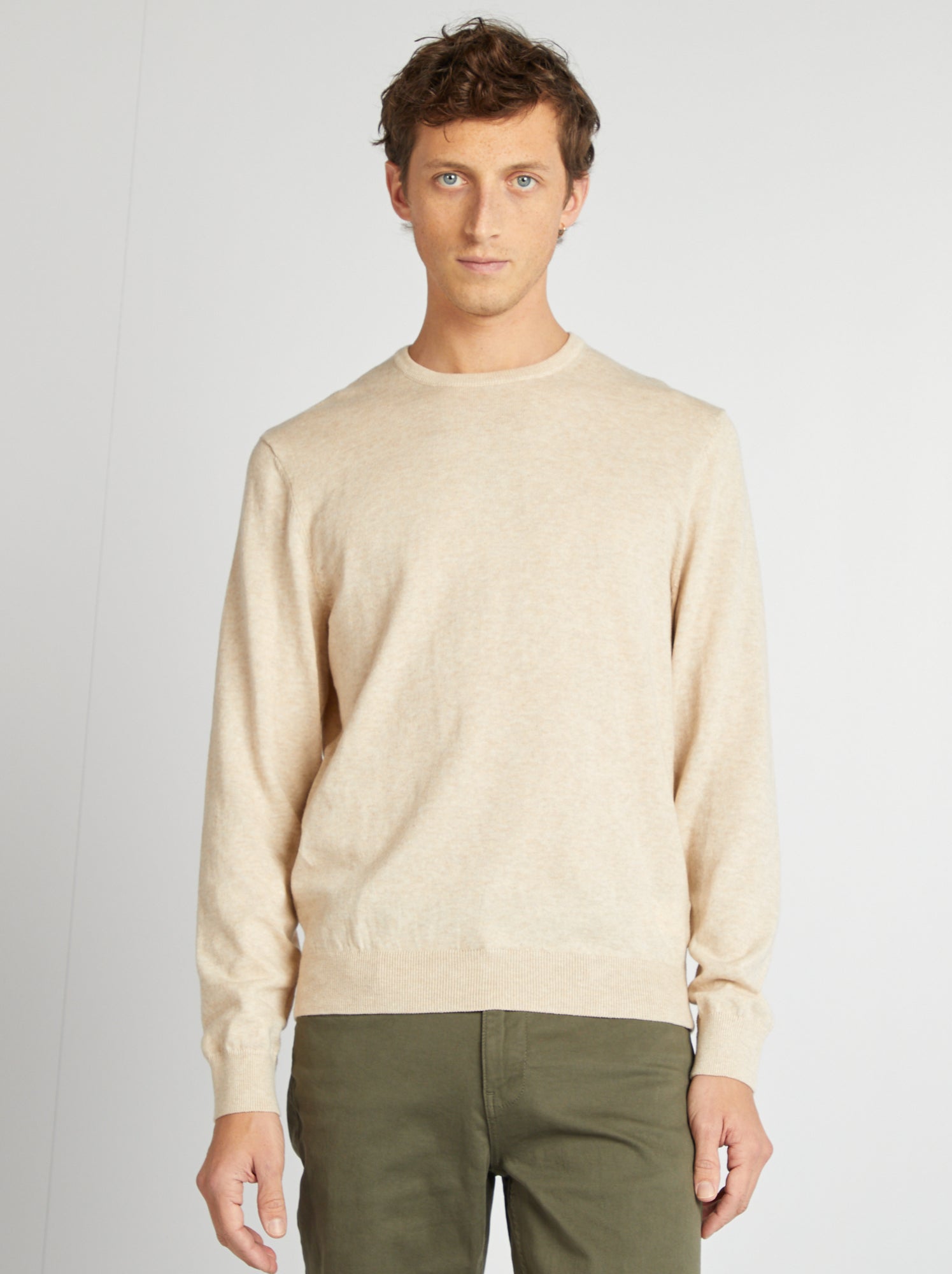 Pull uni à col rond - Beige (YZ274_11)