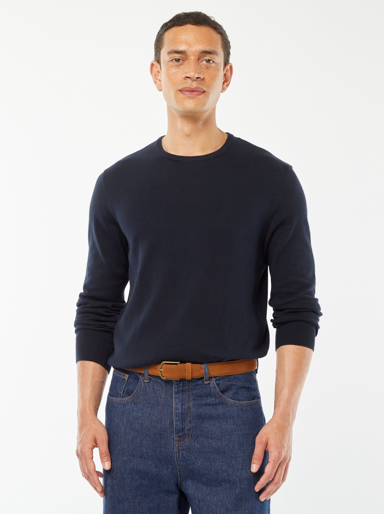 Pull uni à col rond - Bleu marine