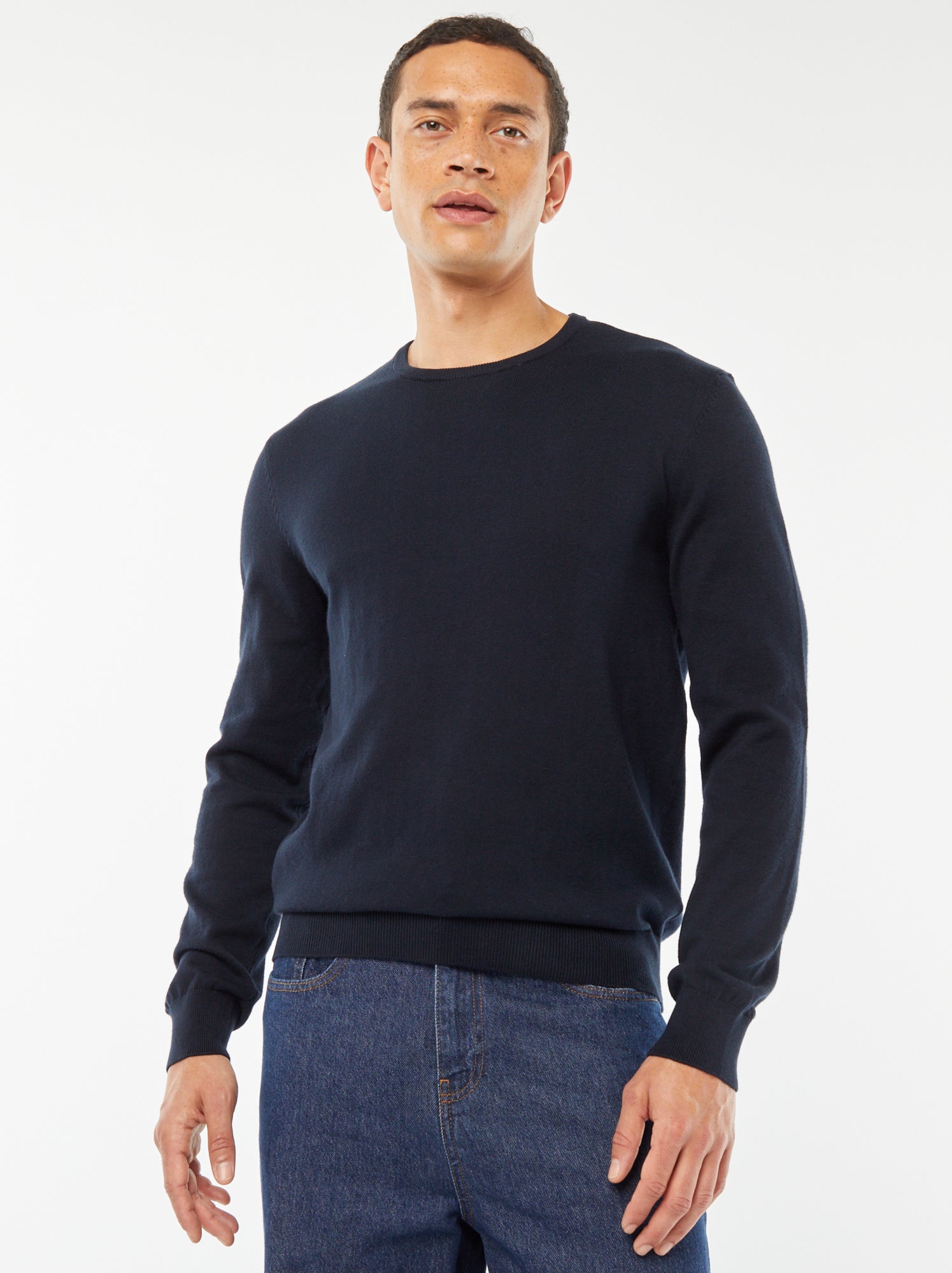 Pull uni à col rond - Bleu marine