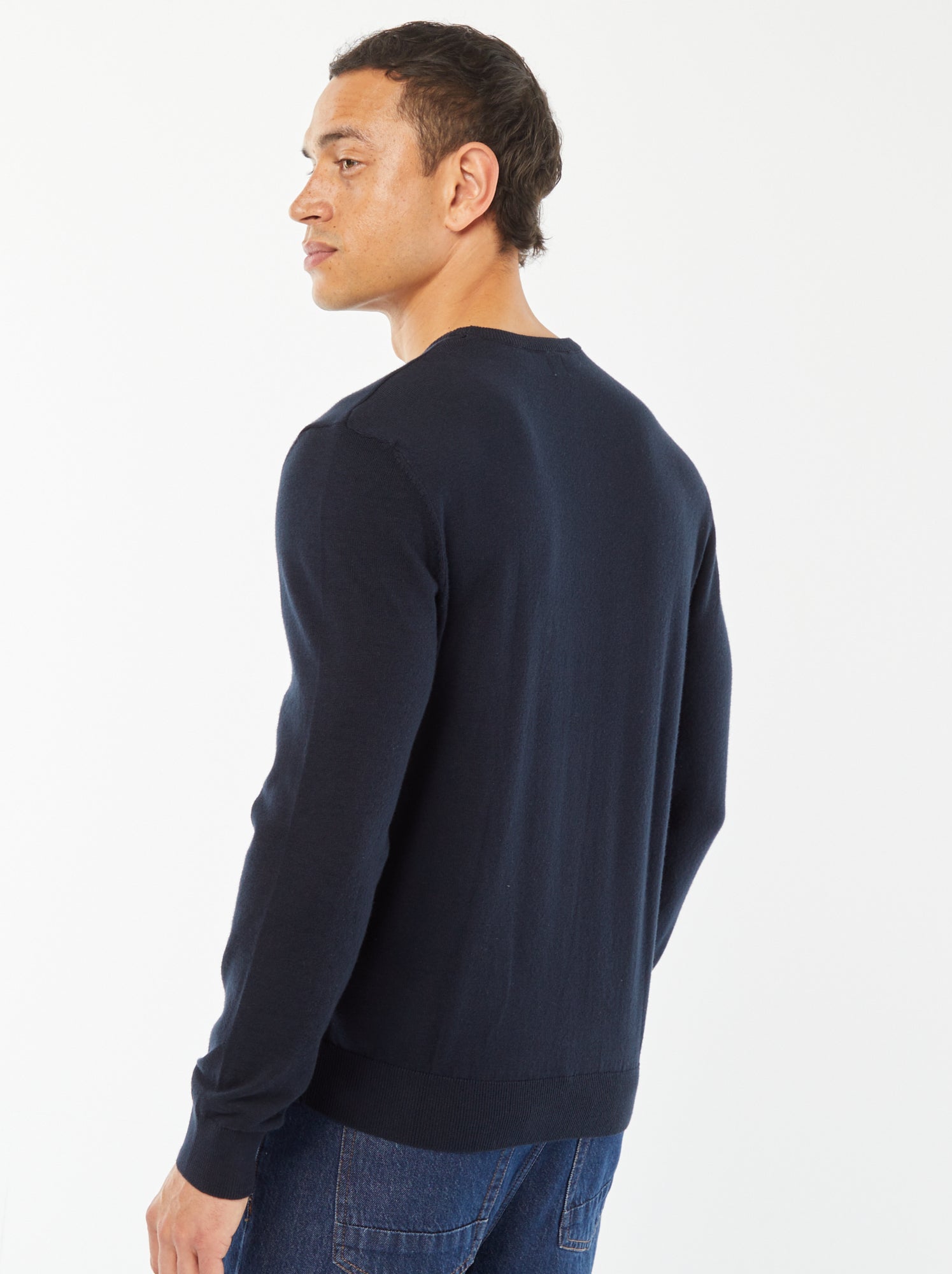 Pull uni à col rond - Bleu marine