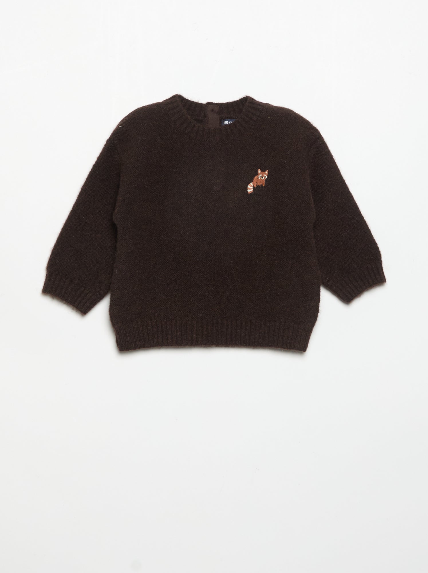 Pull uni avec petite broderie 'renard' - Marron