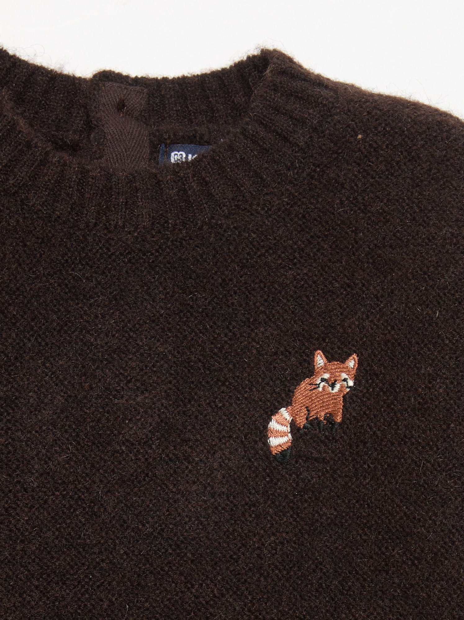 Pull uni avec petite broderie 'renard' - Marron
