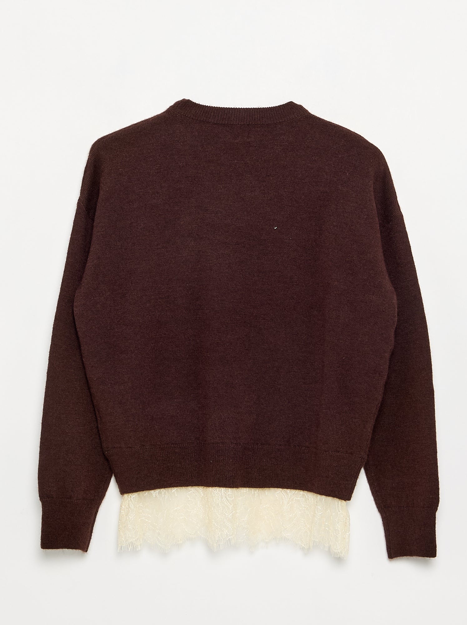 Pull uni en fine jauge avec base dentelle - Marron