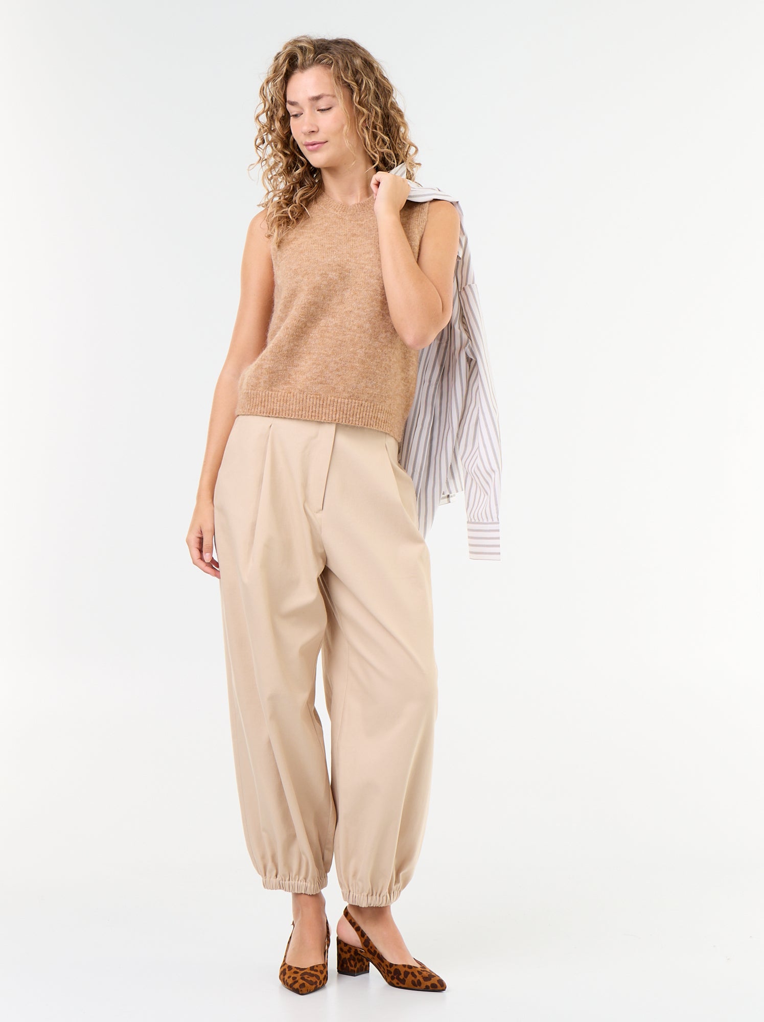 Pull uni en maille chaude sans manches - Beige