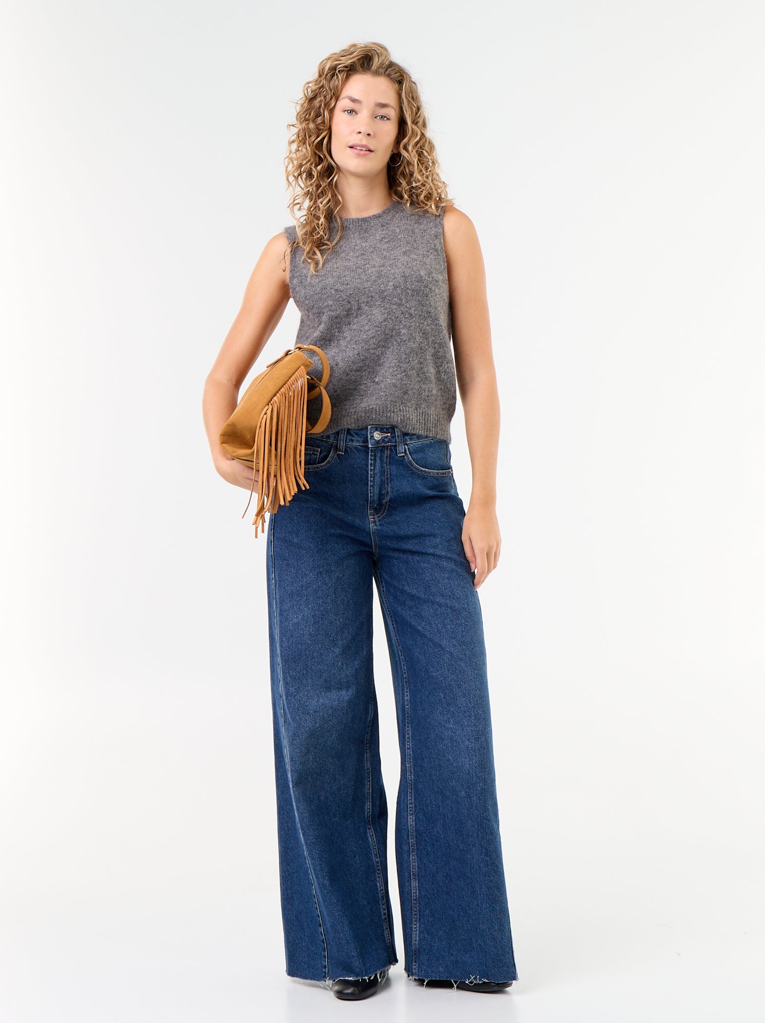Pull uni en maille chaude sans manches - Gris