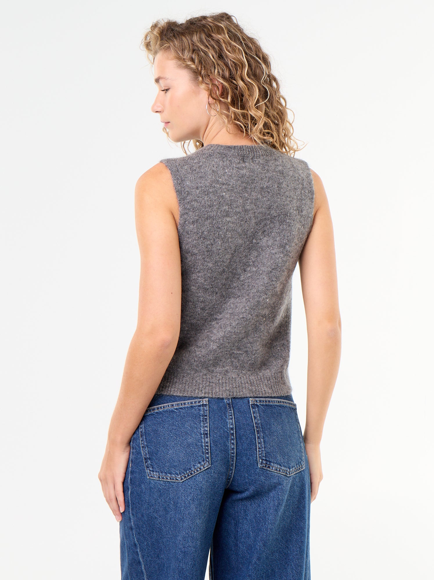 Pull uni en maille chaude sans manches - Gris