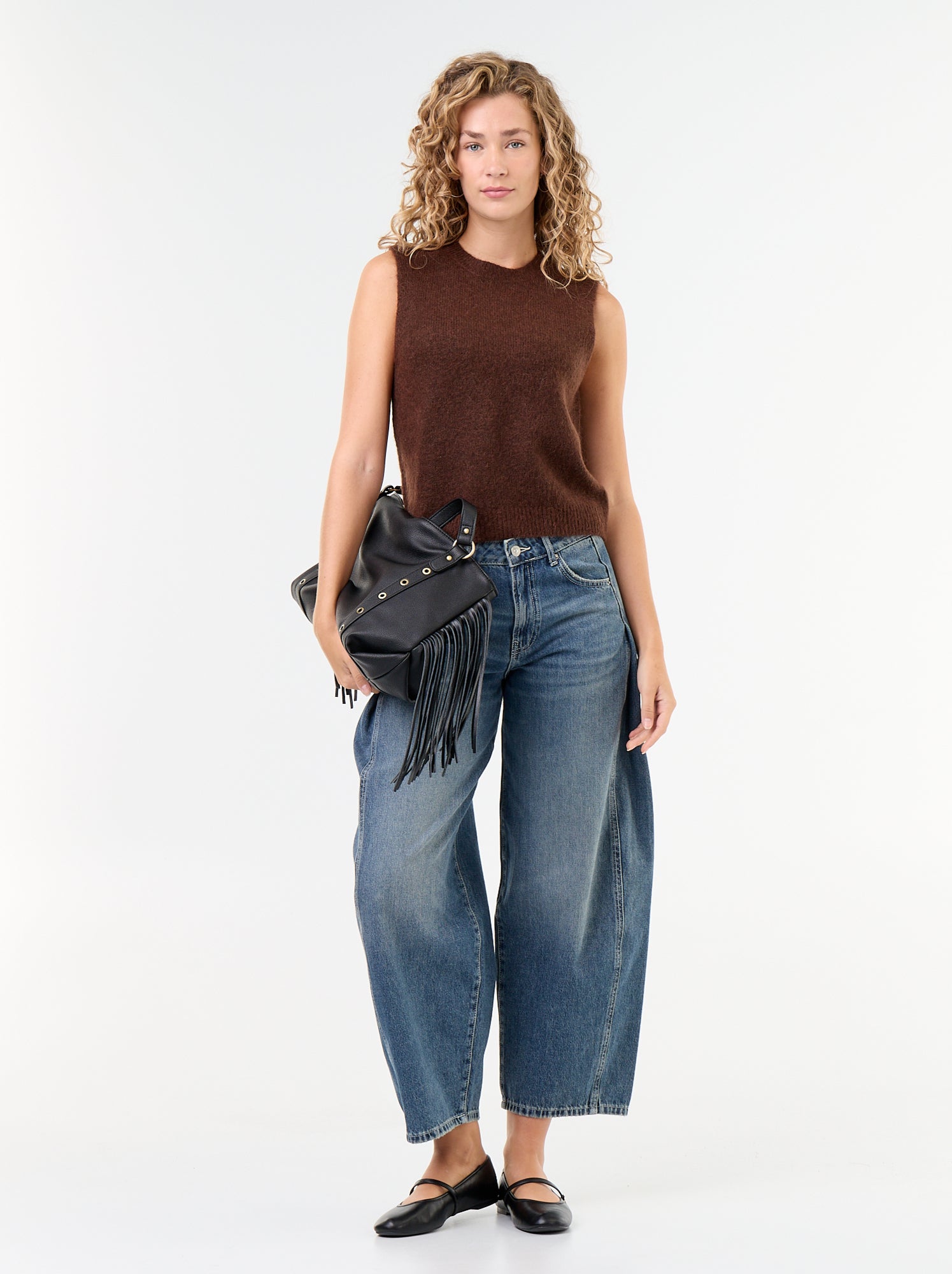 Pull uni en maille chaude sans manches - Marron