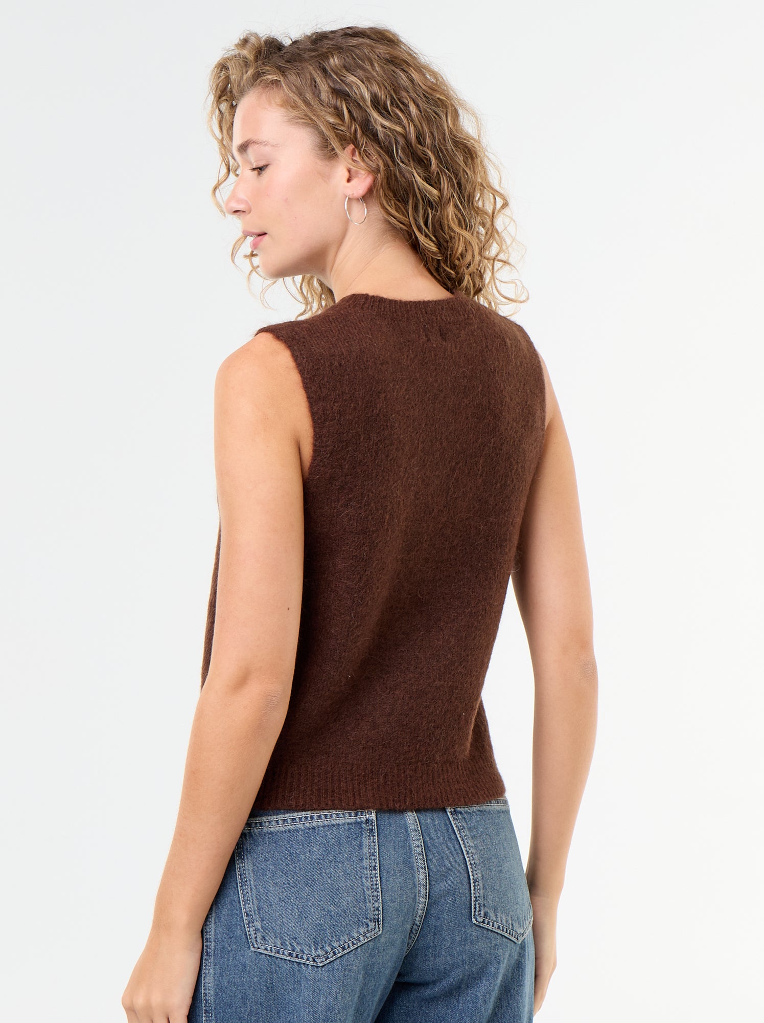 Pull uni en maille chaude sans manches - Marron