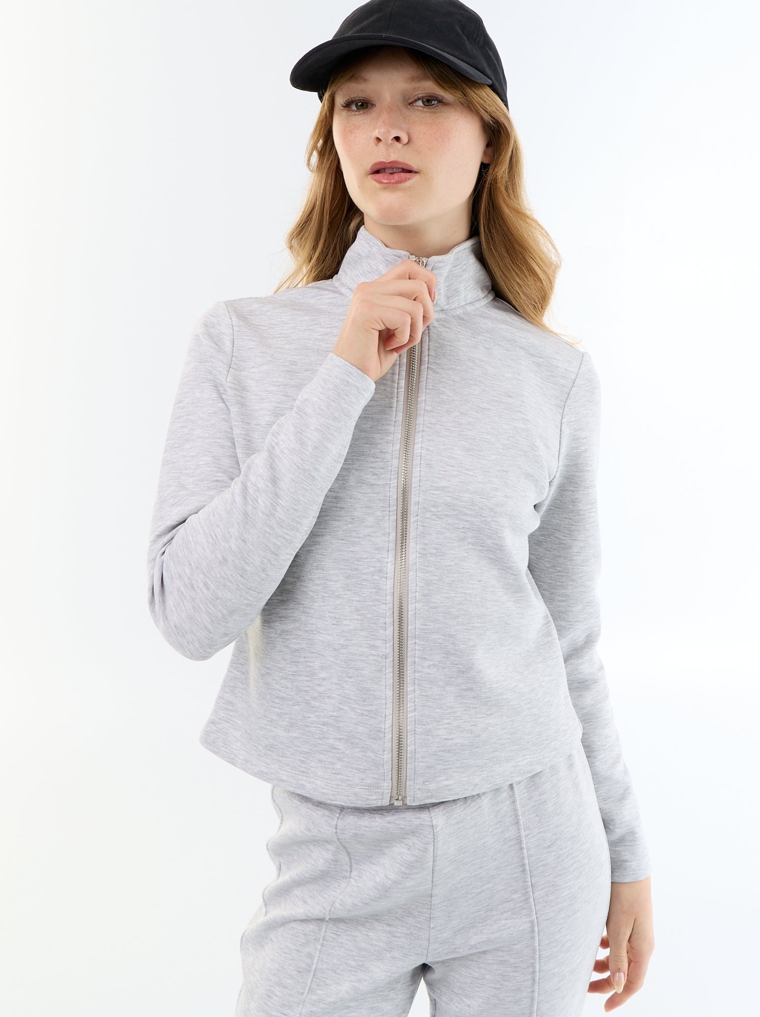 Pull zippé col montant - Gris