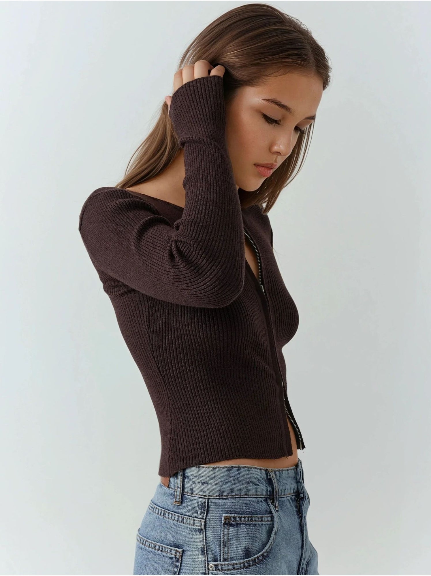 Pull zippé sabrina - Marron