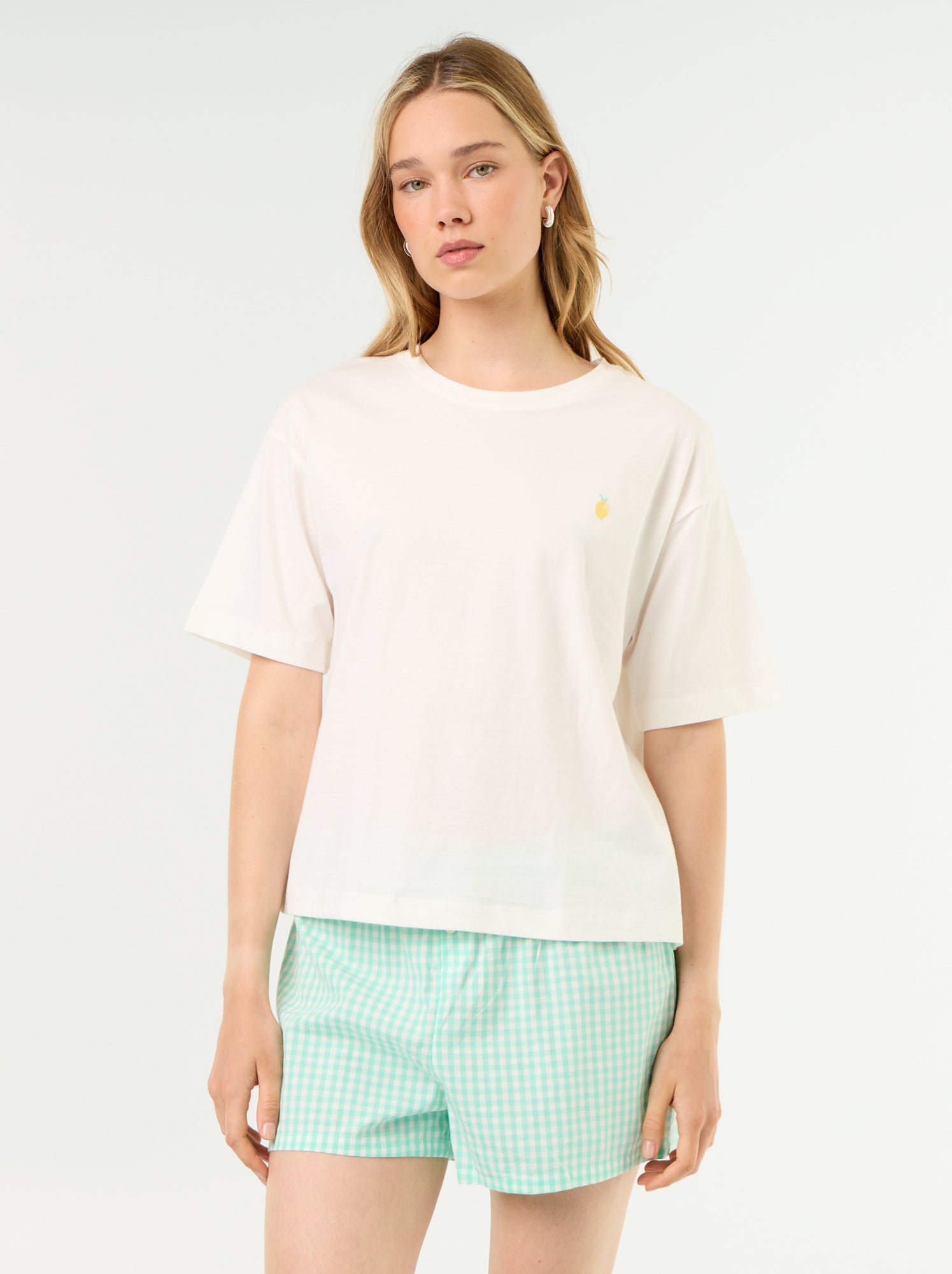 Pyjama 2 pièces en jersey de coton - T-shirt + short - Blanc