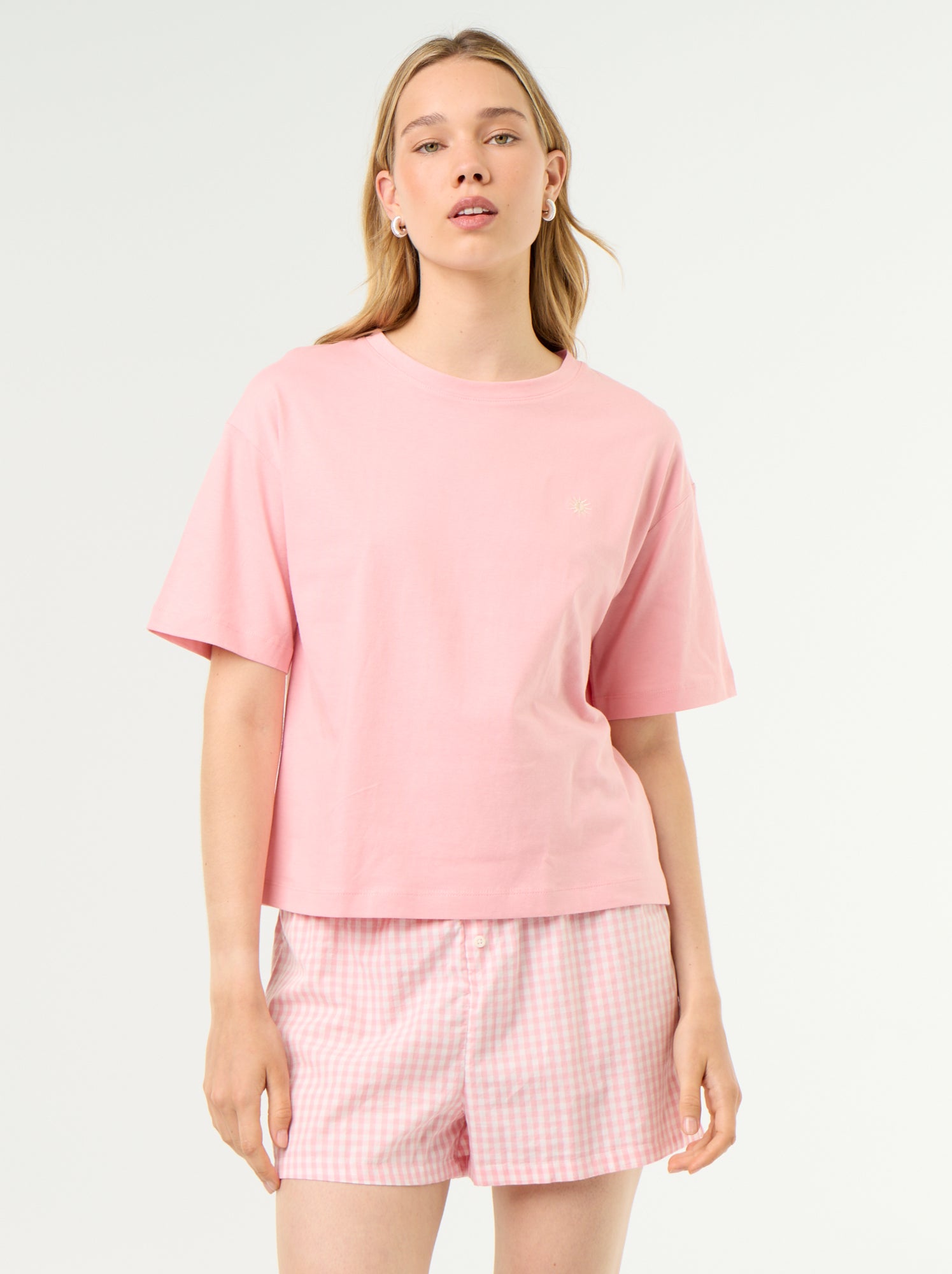 Pyjama 2 pièces en jersey de coton - T-shirt + short - Rose