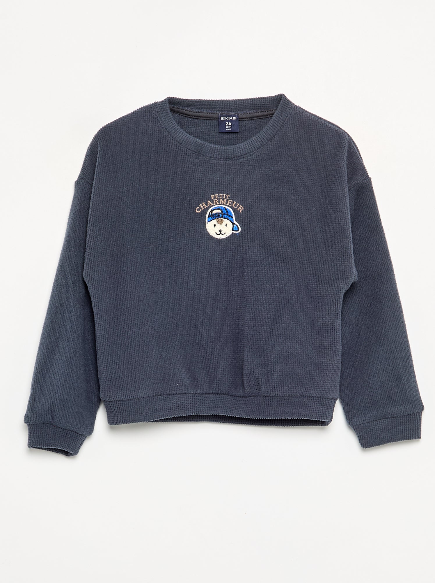 Pyjama 2 pièces en maille gaufrée- Sweat + pantalon - Bleu