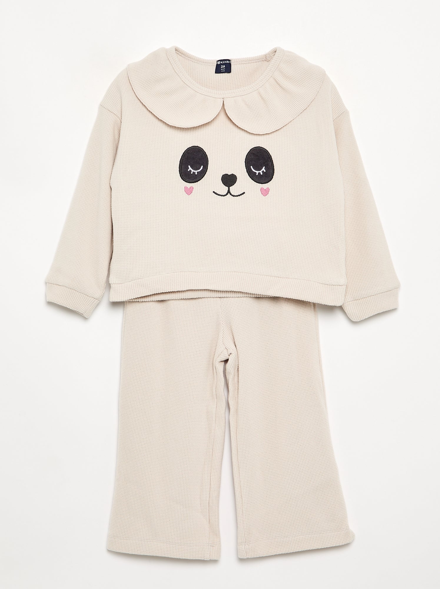 Pyjama 2 pièces en maille gaufrée - Sweat + pantalon - Ecru