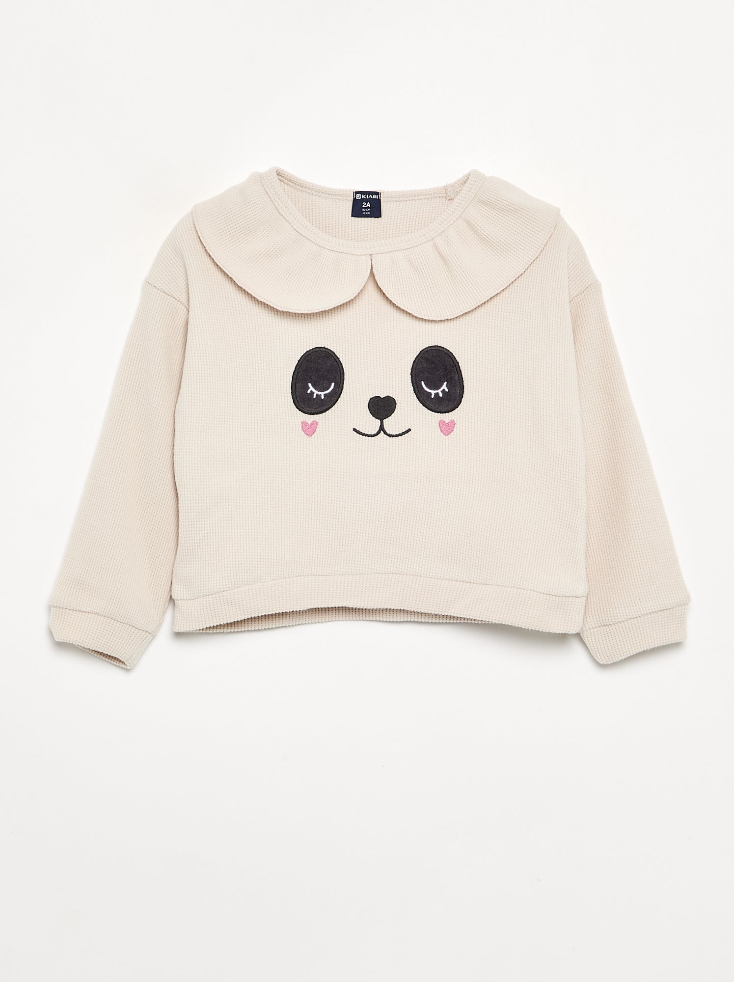 Pyjama 2 pièces en maille gaufrée - Sweat + pantalon - Ecru