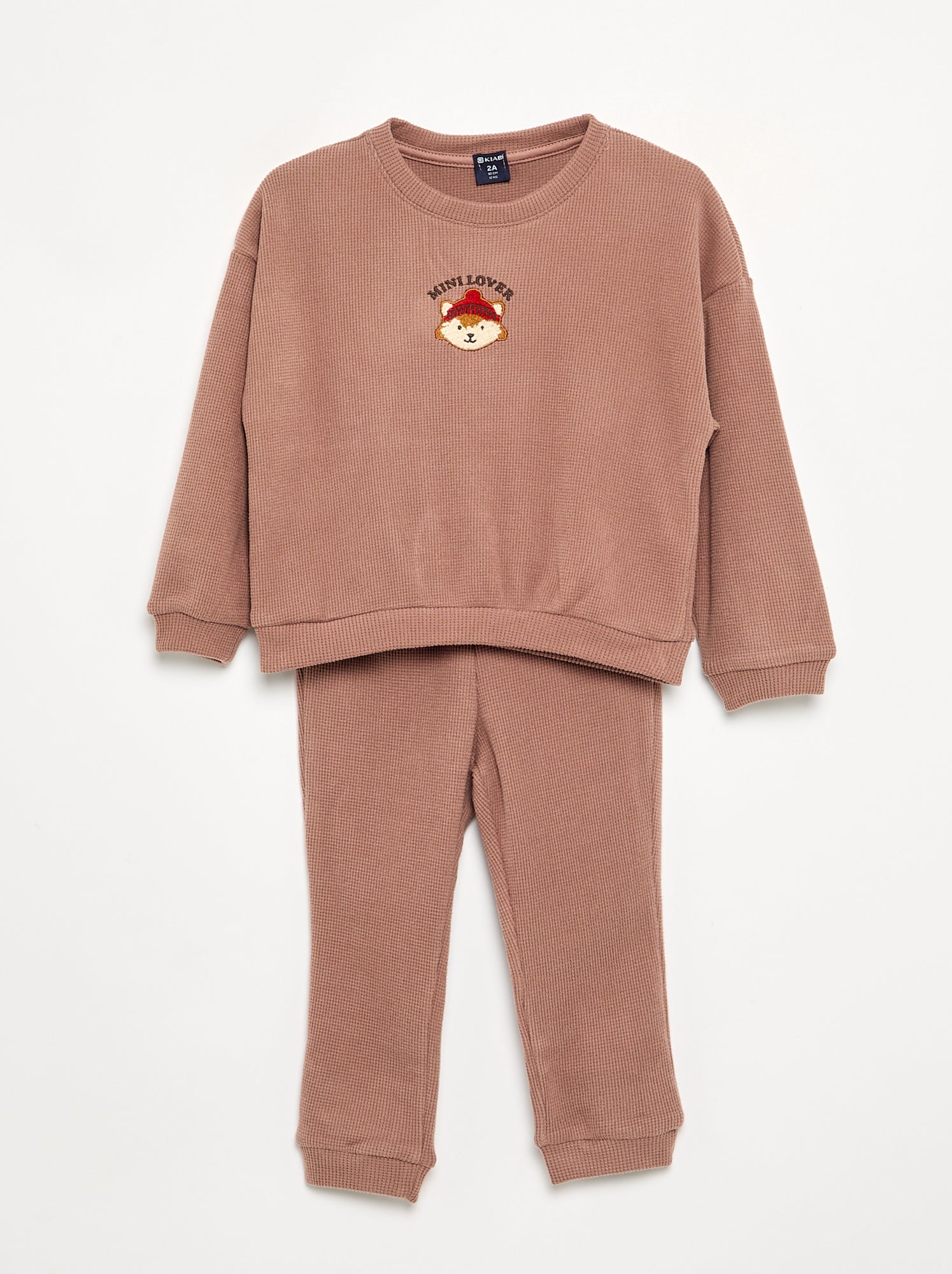 Pyjama 2 pièces en maille gaufrée- Sweat + pantalon - Marron