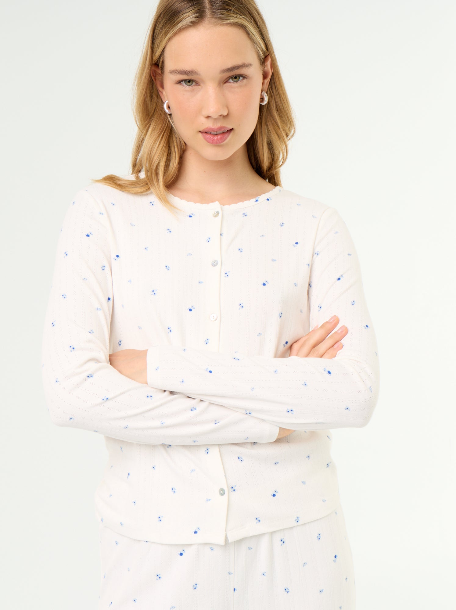 Pyjama 2 pièces en maille pointelle - Gilet + pantalon - Blanc